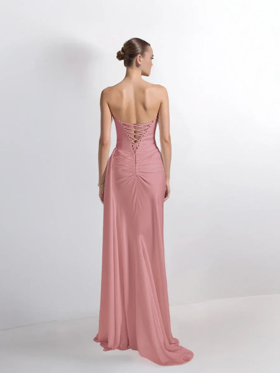 25199-Degaje Yaka Beli Fit Drapeli Abiye Elbise - Kenzel