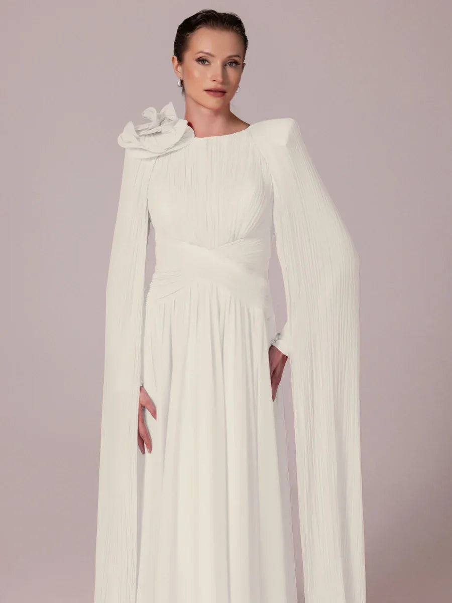 25203-Uzun Kol Kloş Tesettür Abiye Elbise - Kenzel