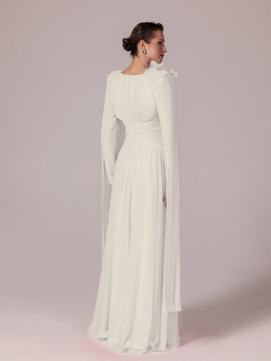 25203-Uzun Kol Kloş Tesettür Abiye Elbise - Kenzel