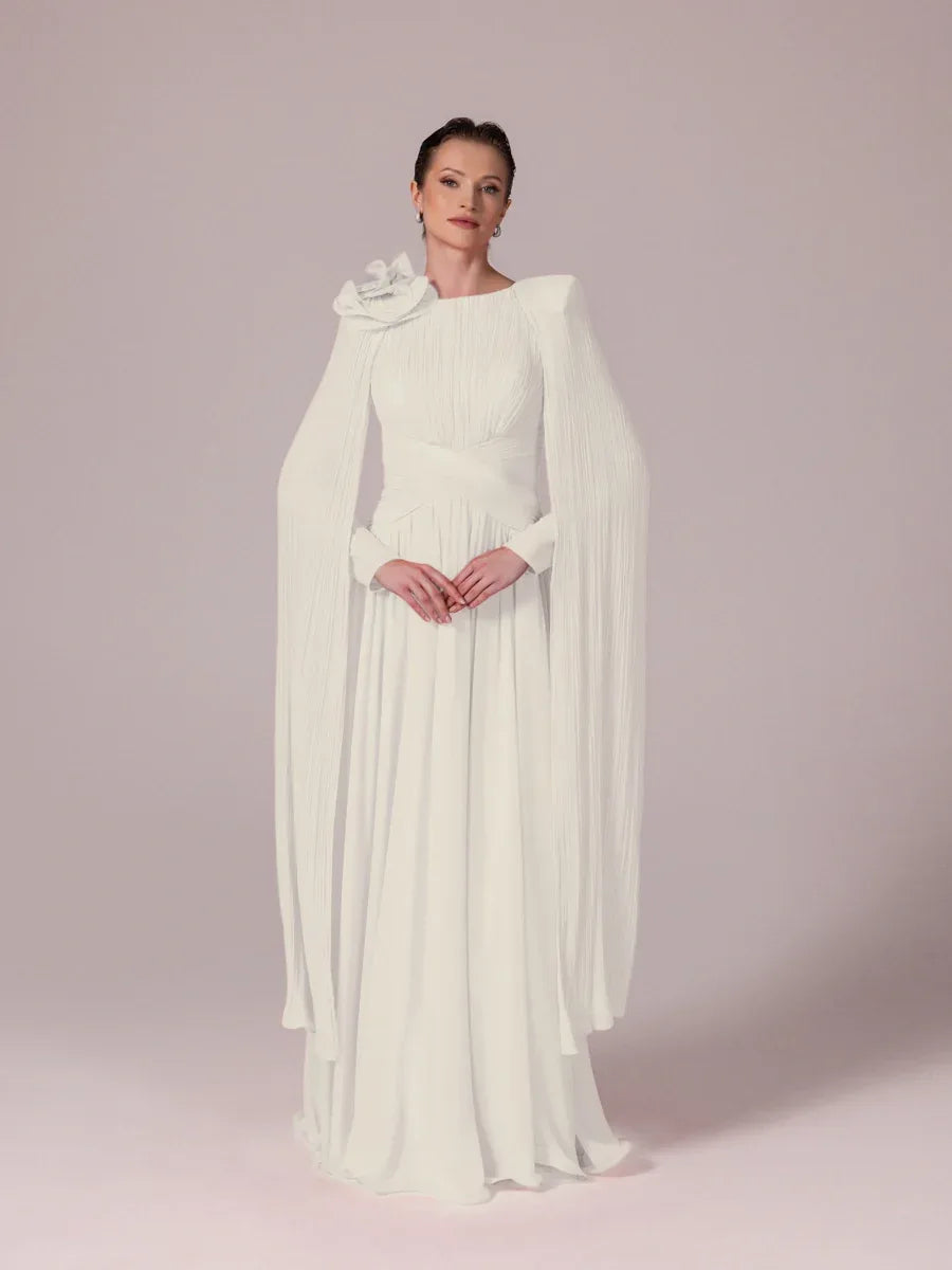 25203-Uzun Kol Kloş Tesettür Abiye Elbise - Kenzel