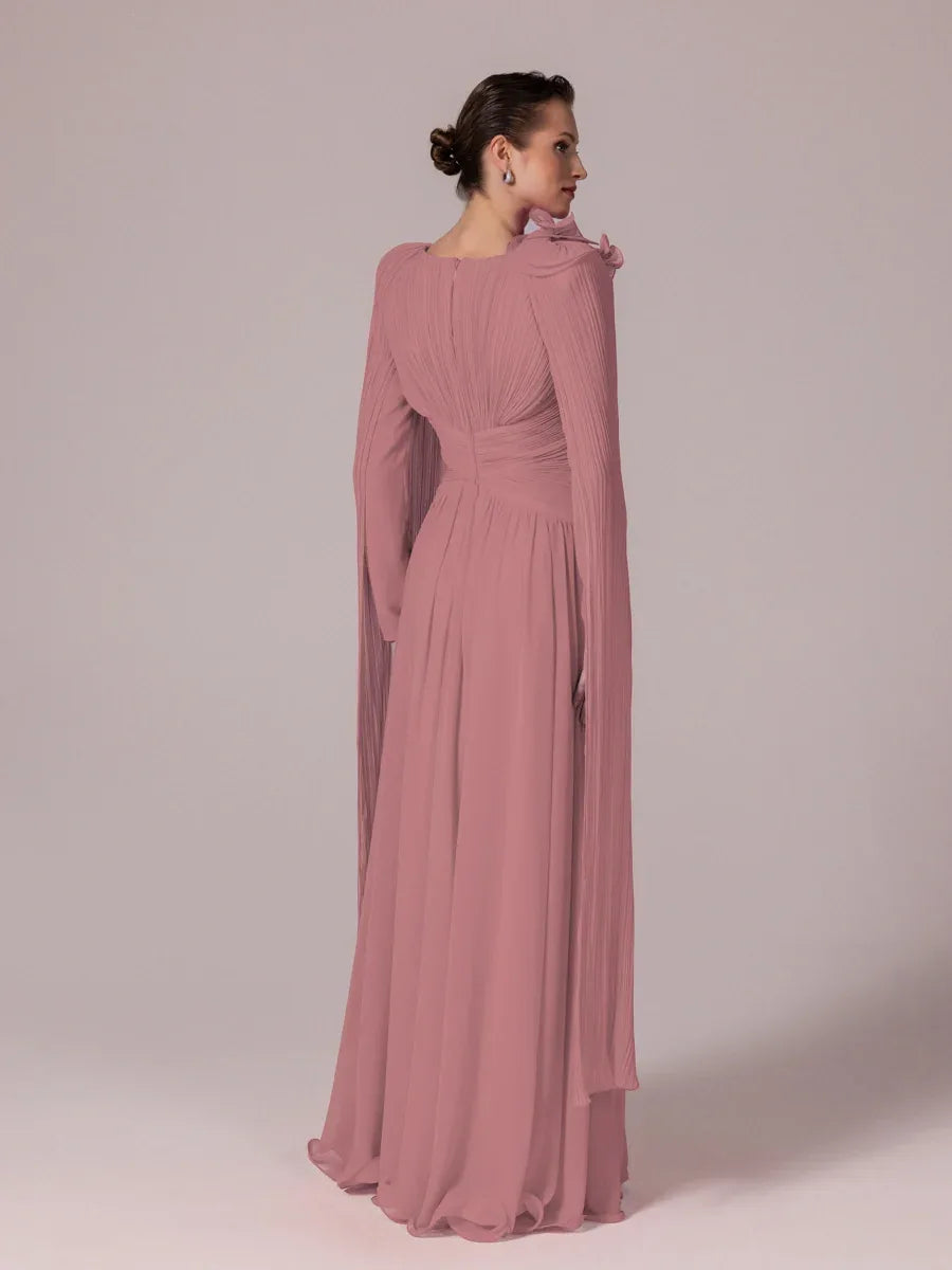 25203-Uzun Kol Kloş Tesettür Abiye Elbise - Kenzel