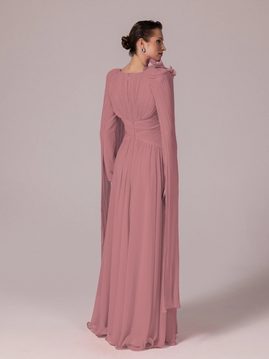 25203-Uzun Kol Kloş Tesettür Abiye Elbise