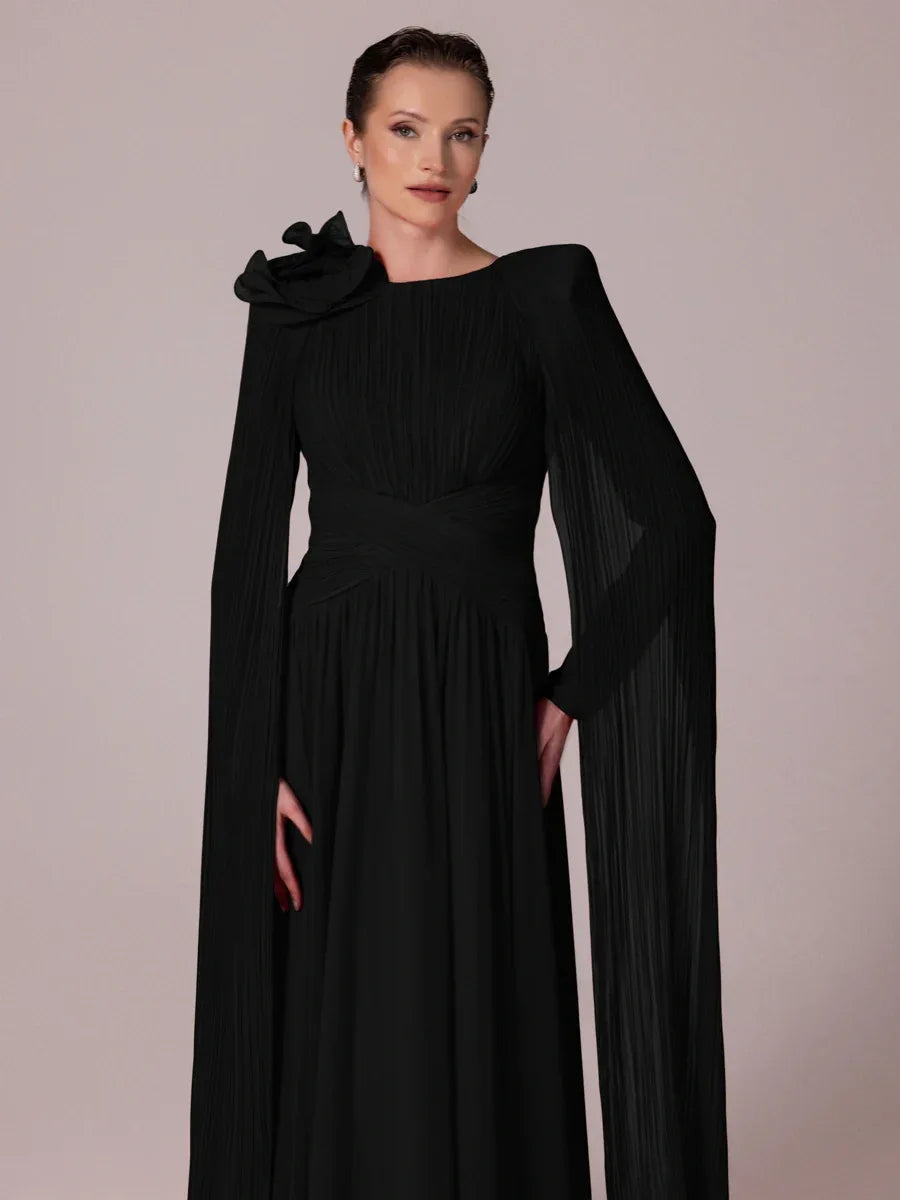 25203-Uzun Kol Kloş Tesettür Abiye Elbise - Kenzel