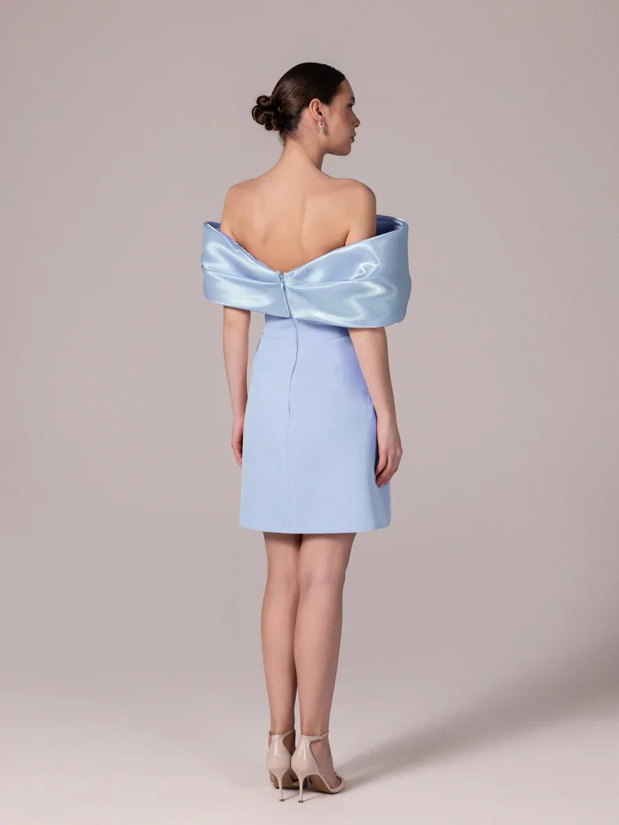 25301-Yakası Organze Detaylı Straplez Krep Mini Elbise - Kenzel