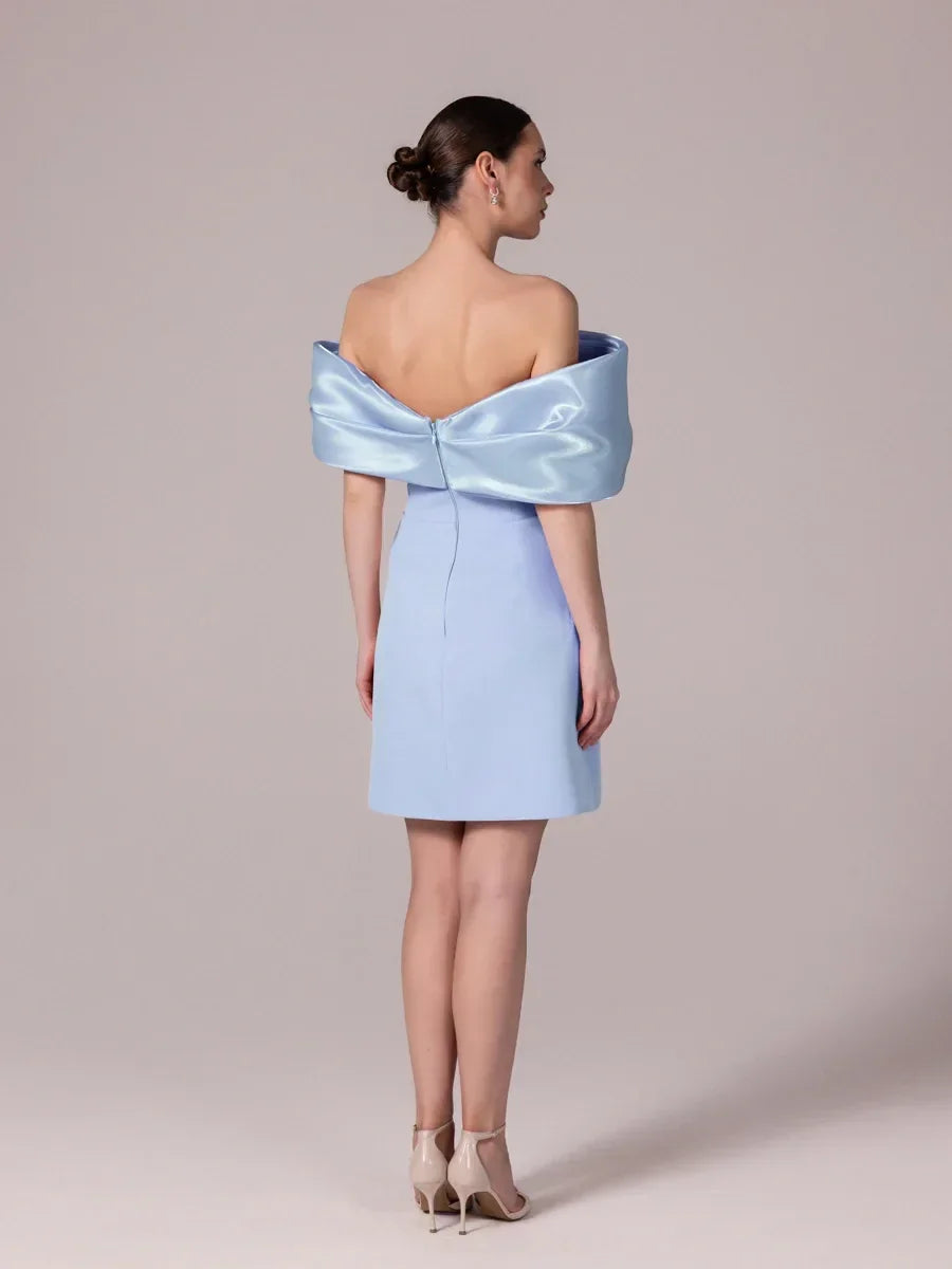 25301-Yakası Organze Detaylı Straplez Krep Mini Elbise - Kenzel
