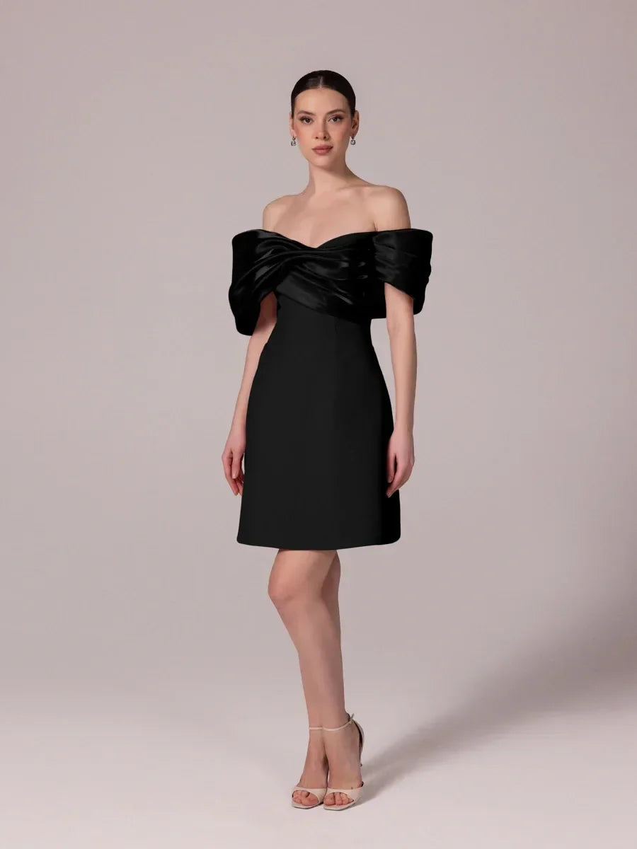 25301-Yakası Organze Detaylı Straplez Krep Mini Elbise - Kenzel