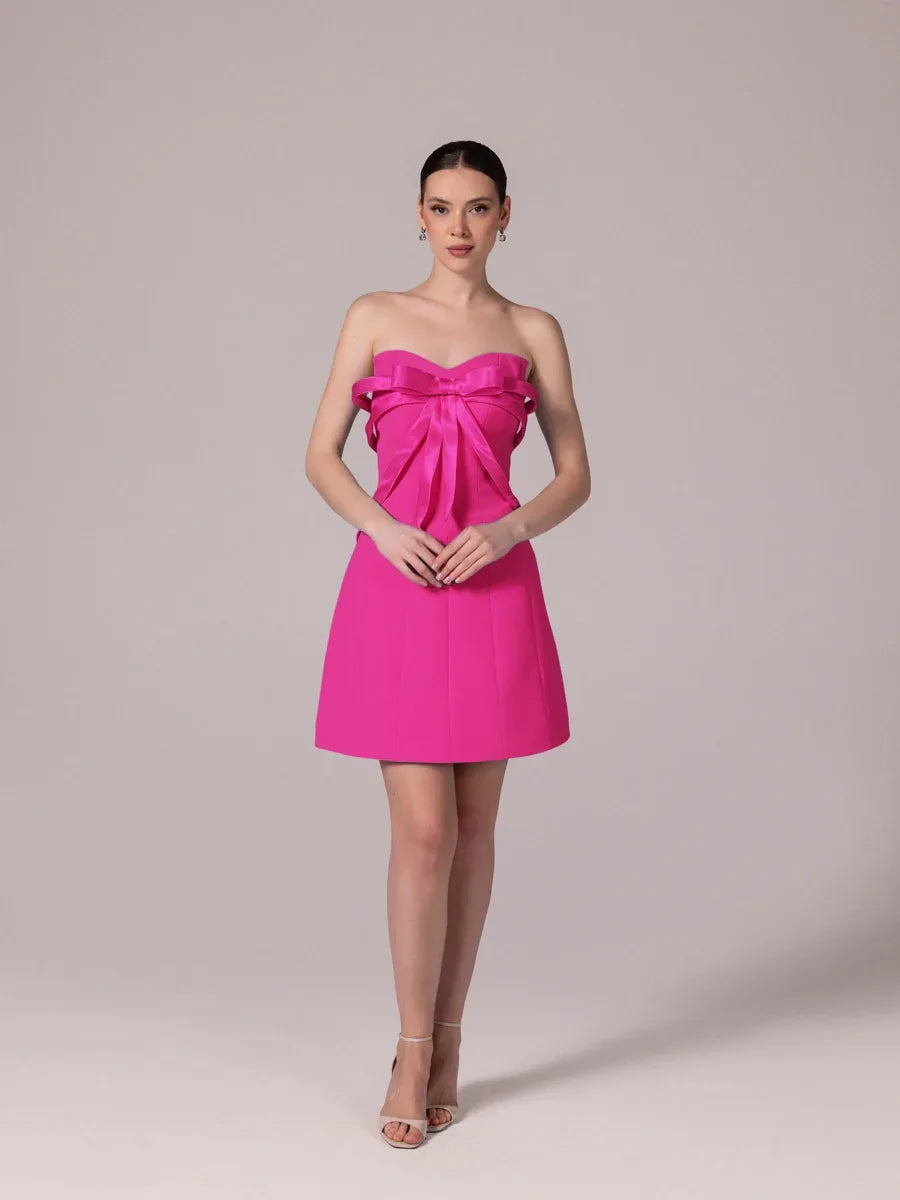 25302-Fiyonk Detaylı Kuplu Mini Elbise - Kenzel