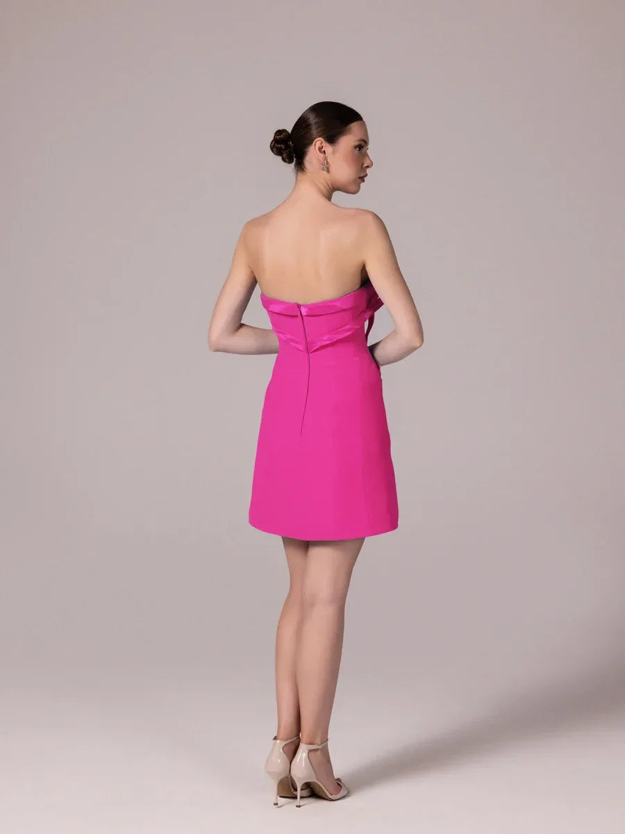 25302-Fiyonk Detaylı Kuplu Mini Elbise - Kenzel