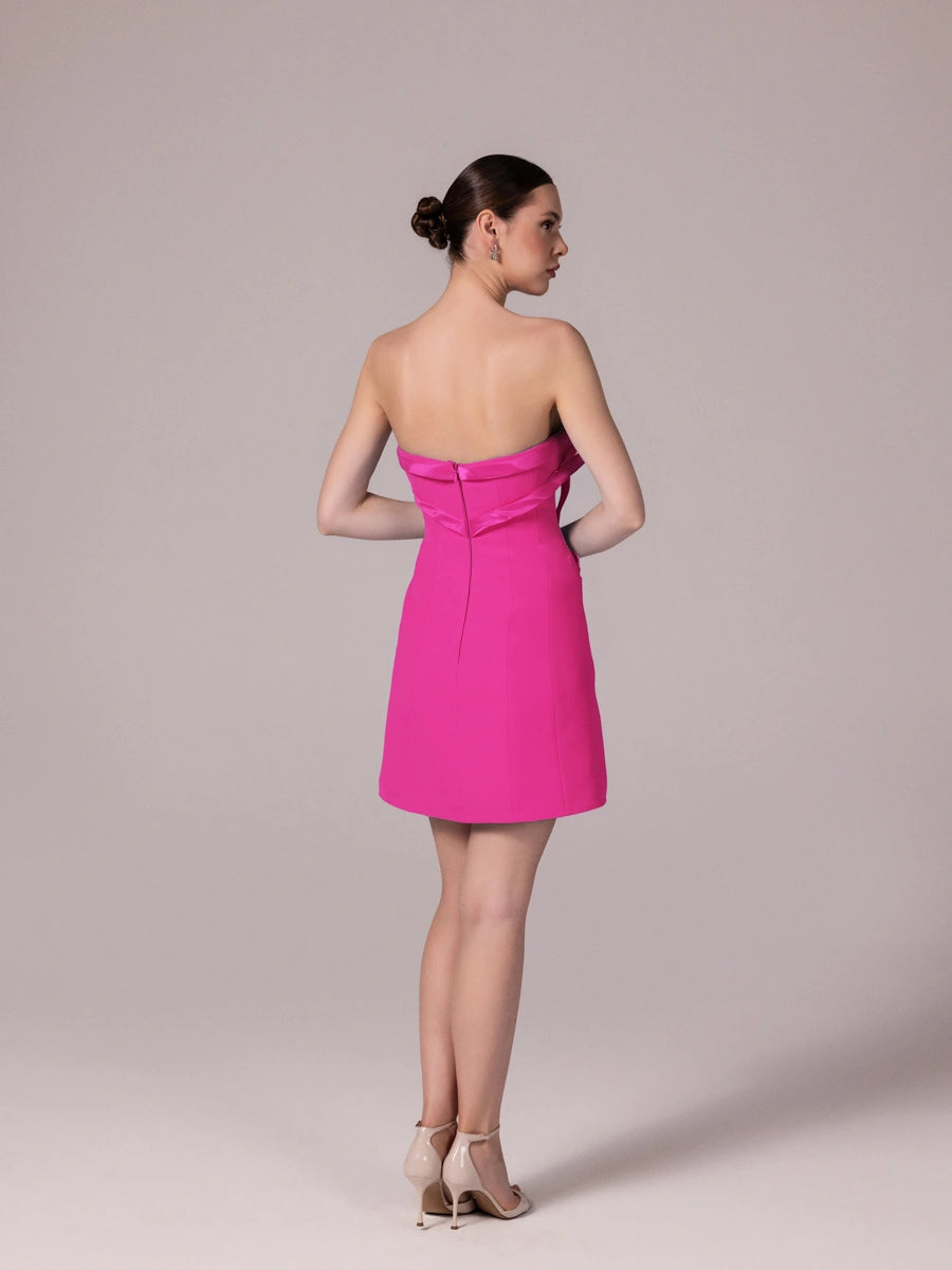 25302-Fiyonk Detaylı Kuplu Mini Elbise