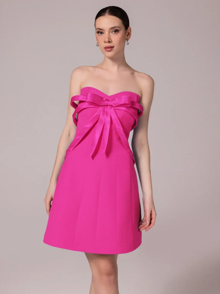 25302-Fiyonk Detaylı Kuplu Mini Elbise - Kenzel