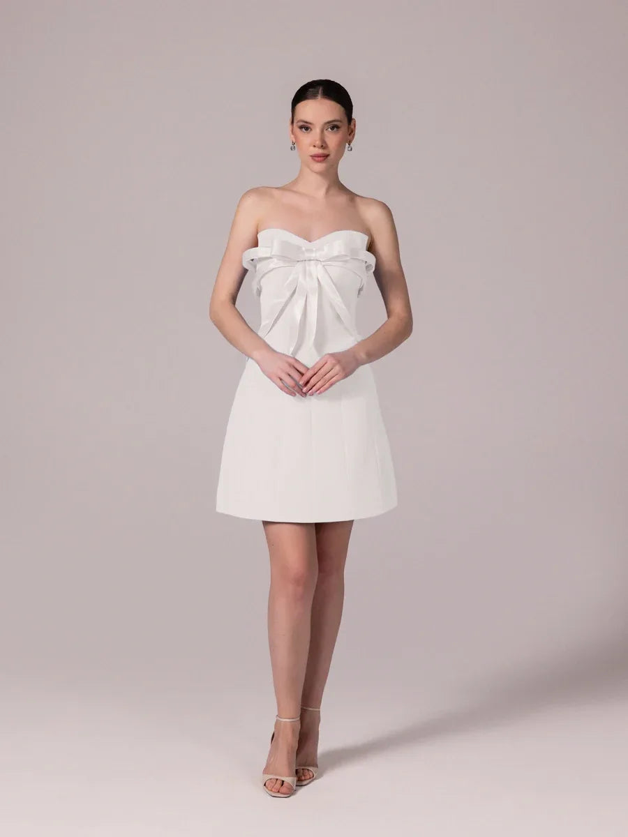 25302-Fiyonk Detaylı Kuplu Mini Elbise - Kenzel