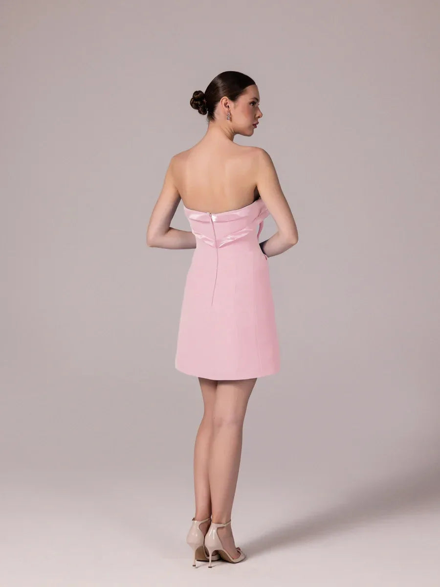 25302-Fiyonk Detaylı Kuplu Mini Elbise - Kenzel