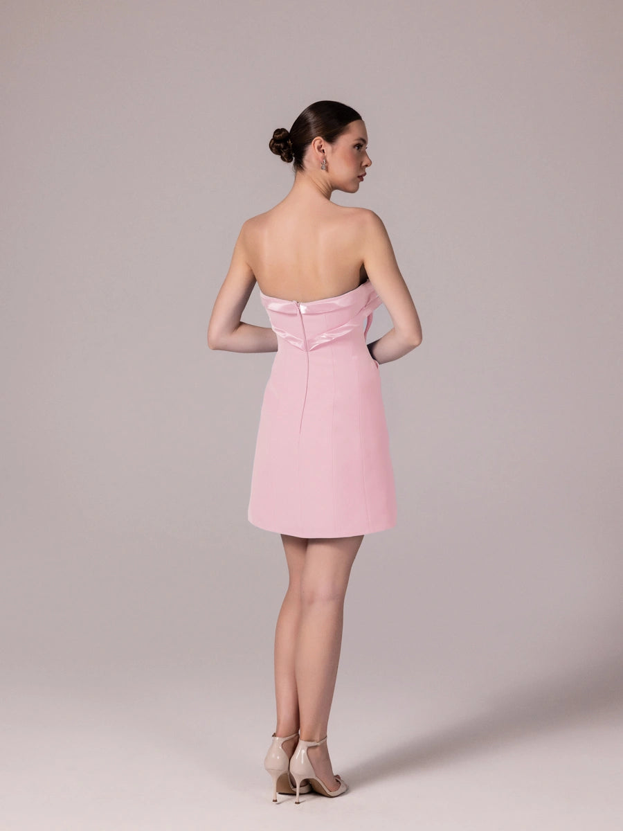 25302-Fiyonk Detaylı Kuplu Mini Elbise