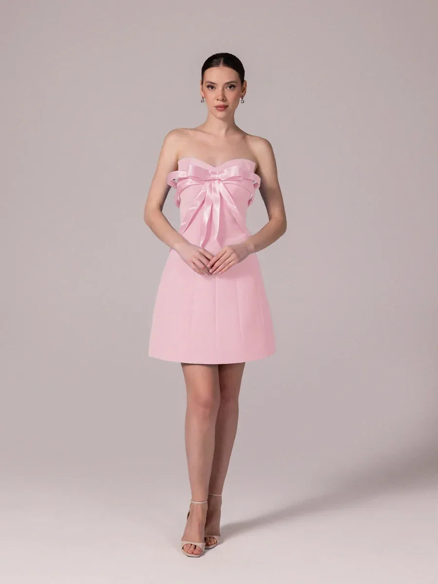 25302-Fiyonk Detaylı Kuplu Mini Elbise - Kenzel