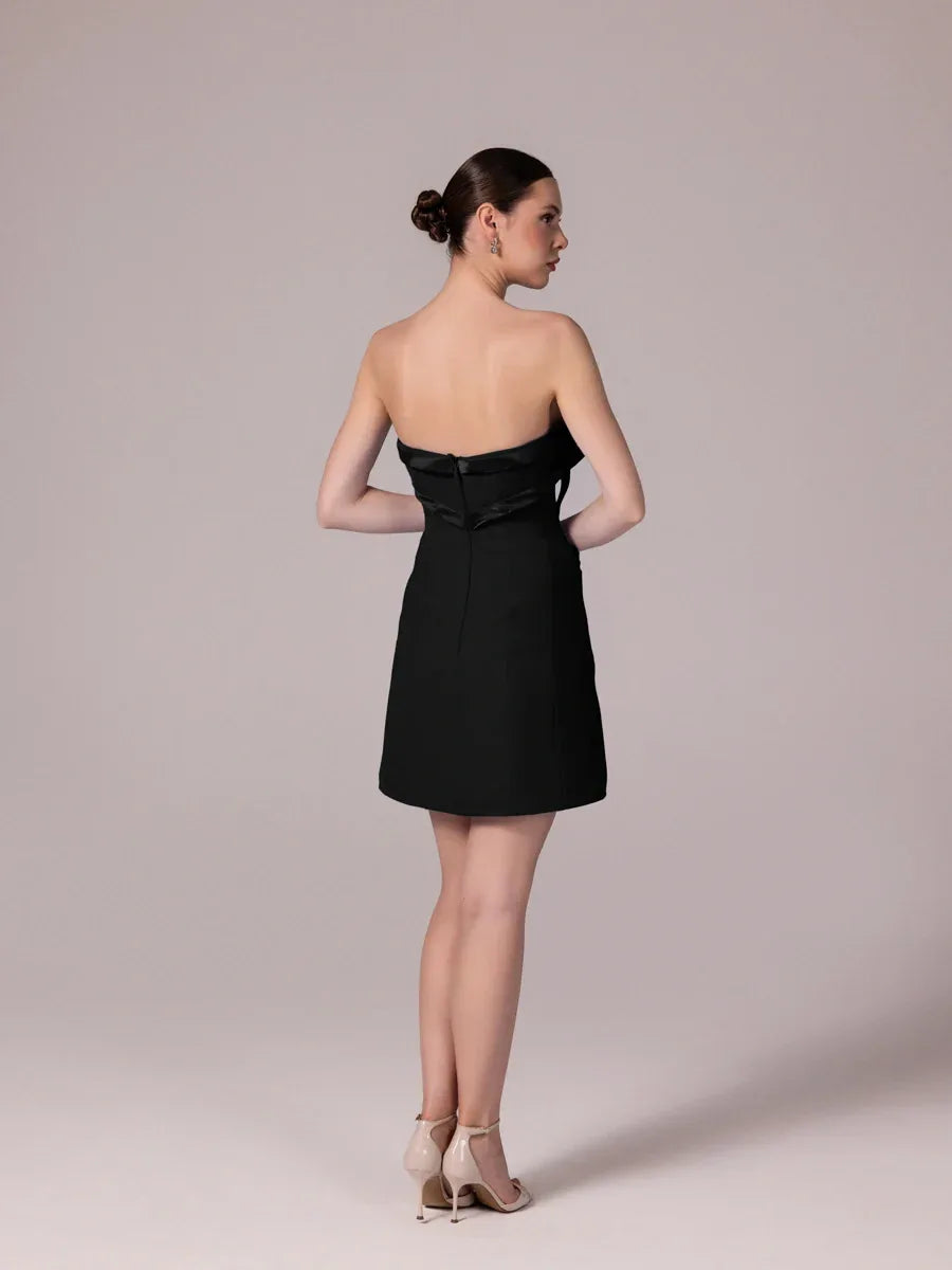 25302-Fiyonk Detaylı Kuplu Mini Elbise - Kenzel