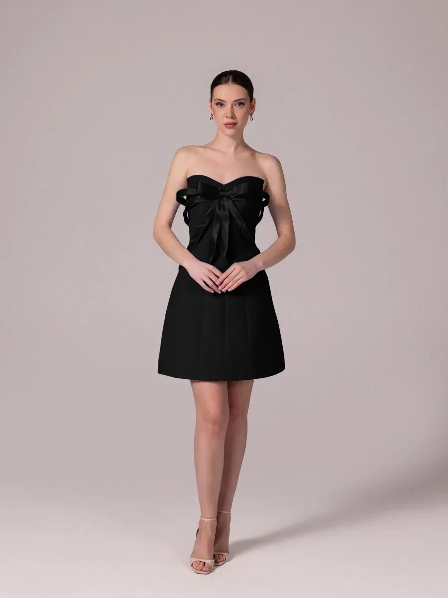 25302-Fiyonk Detaylı Kuplu Mini Elbise - Kenzel