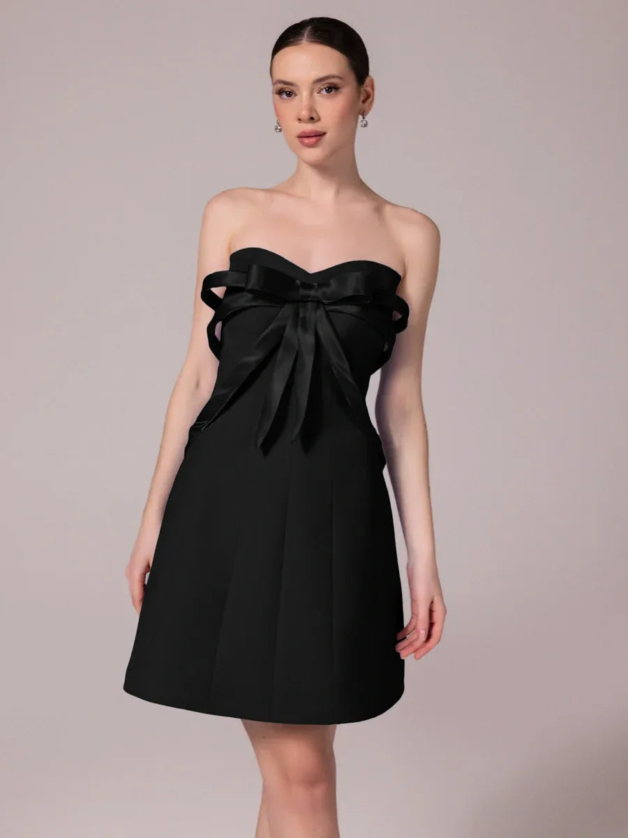 25302-Fiyonk Detaylı Kuplu Mini Elbise - Kenzel