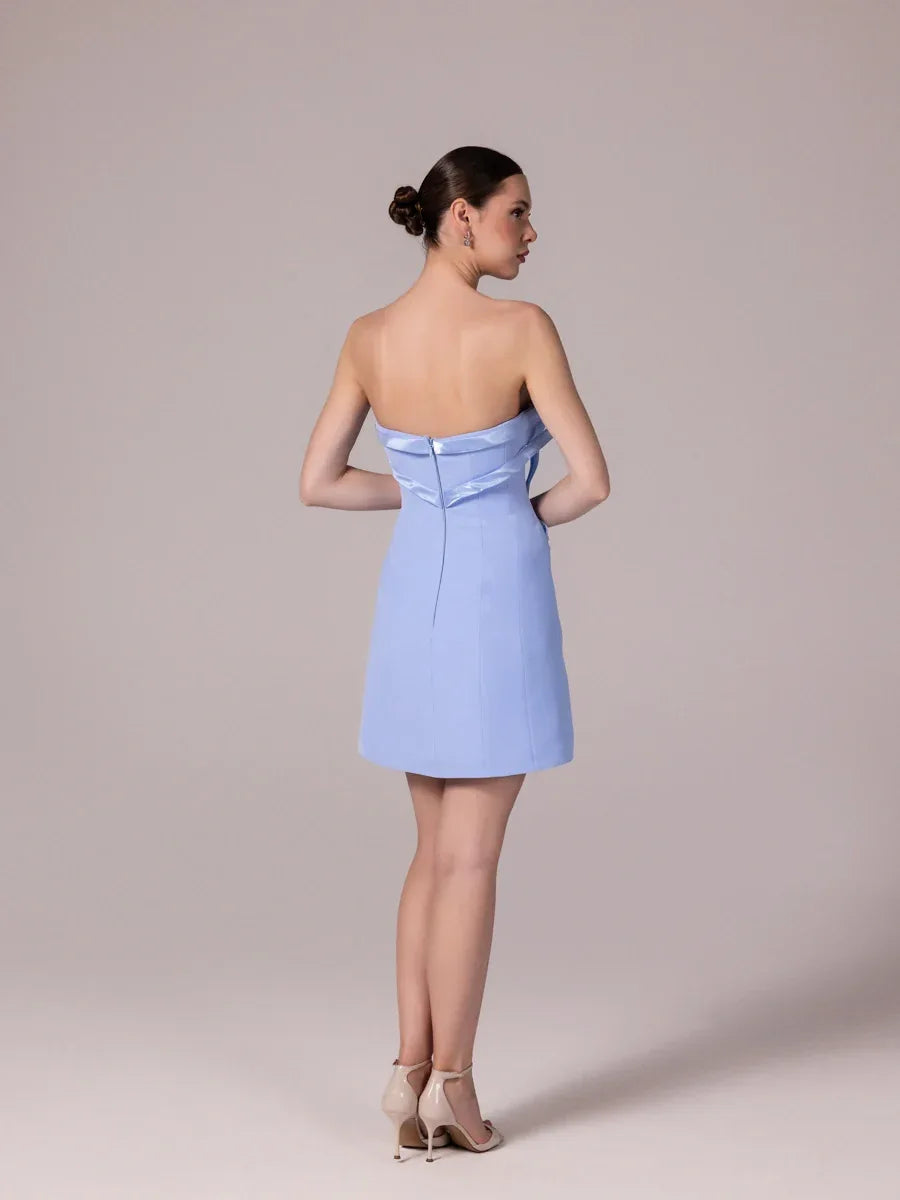 25302-Fiyonk Detaylı Kuplu Mini Elbise - Kenzel