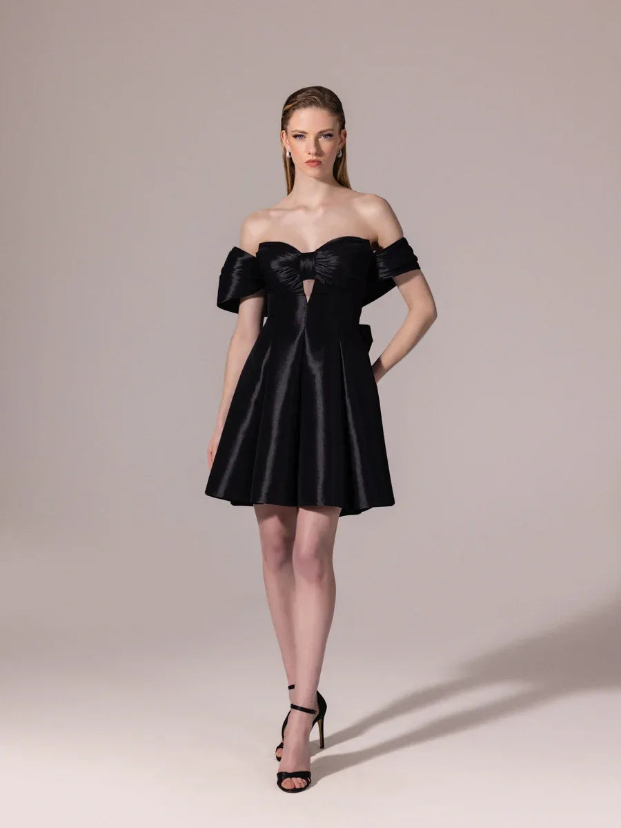 25314-Straplez Fiyonk Detaylı Kuplu Mini Elbise - Kenzel