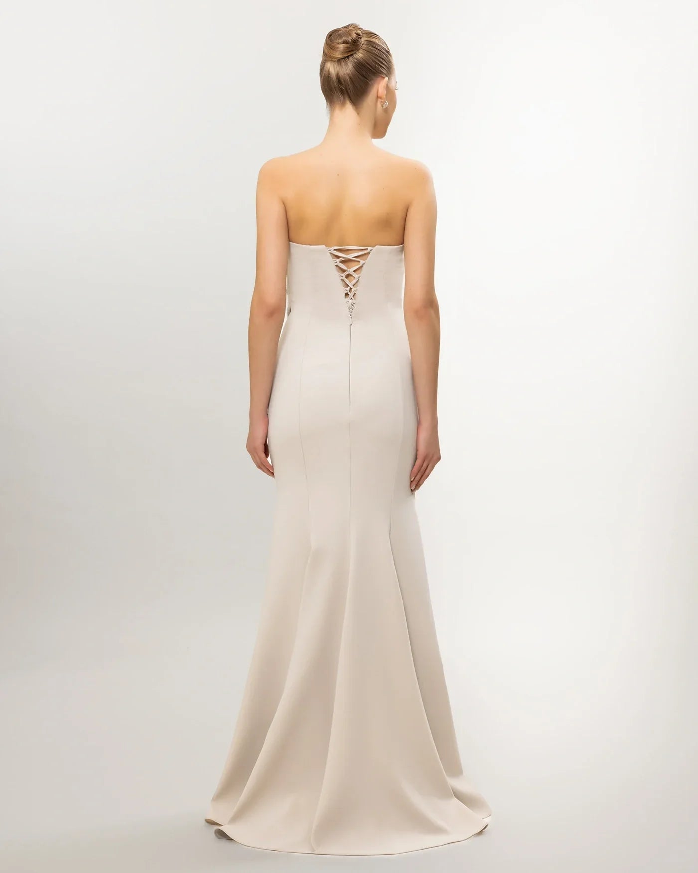 26003-Strapless Embellished Asymmetrical Draped Evening Dress