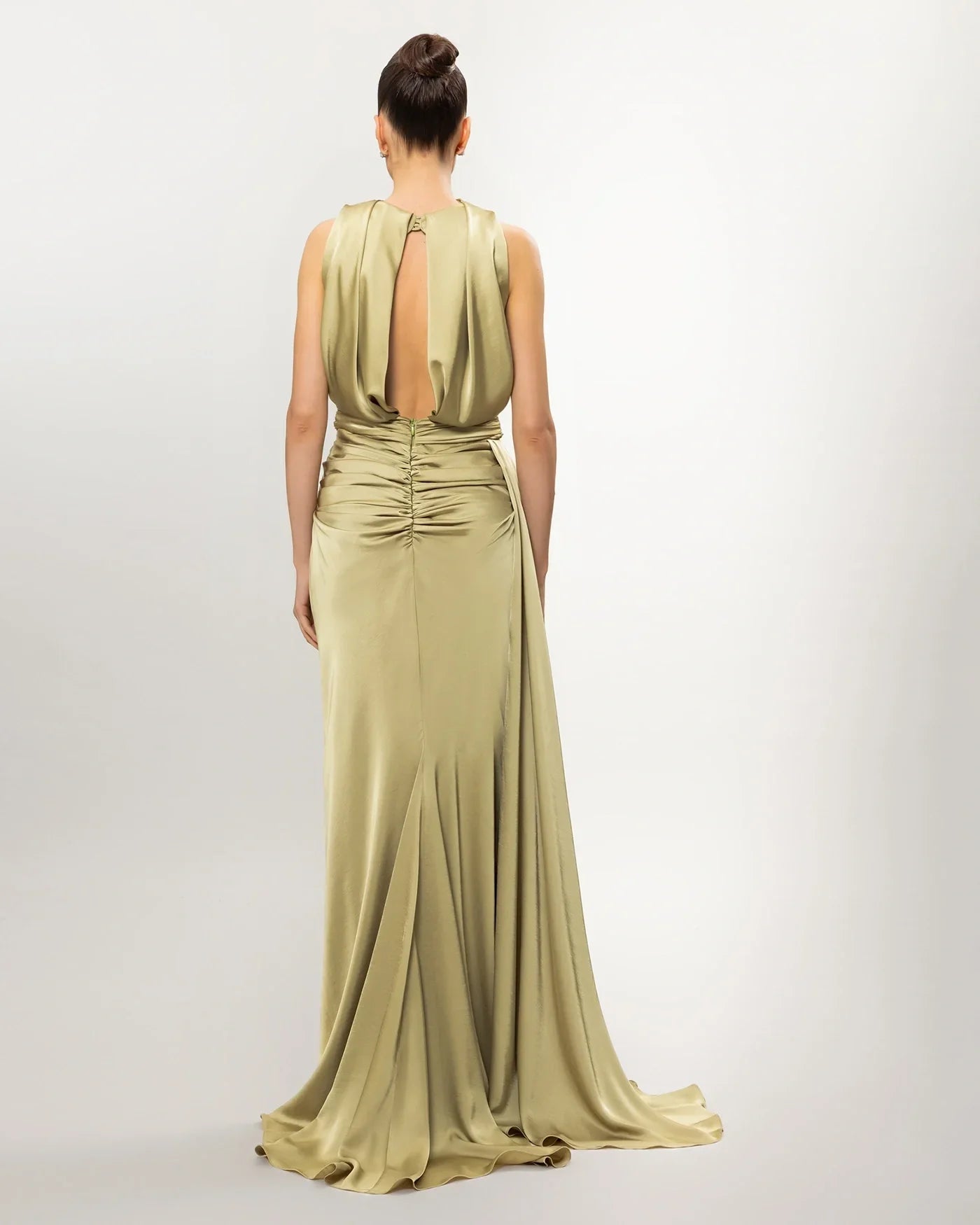 26019-Draped Waist Detail Halter Neck Long Dress