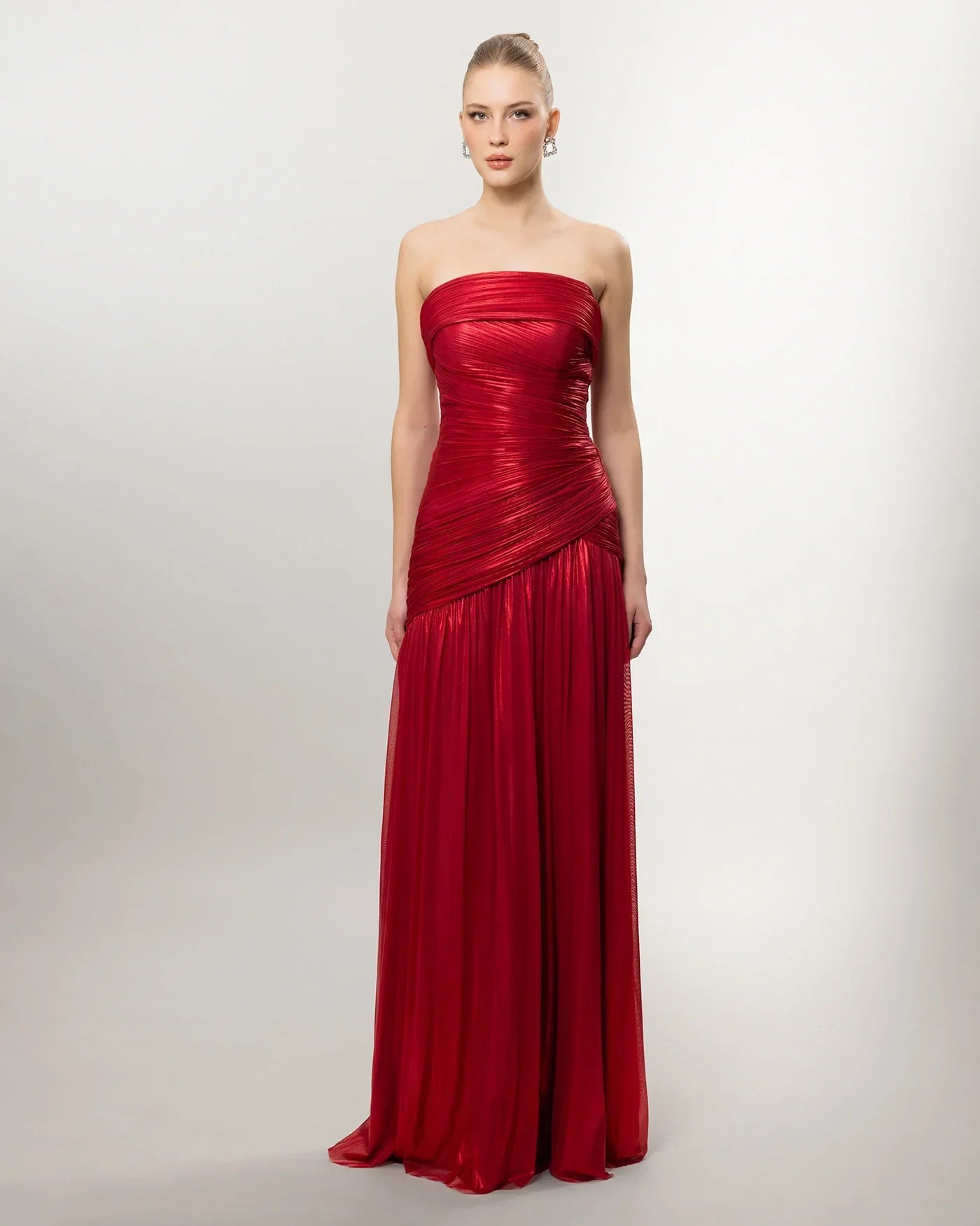 26022-Strapless Draped Long Evening Dress