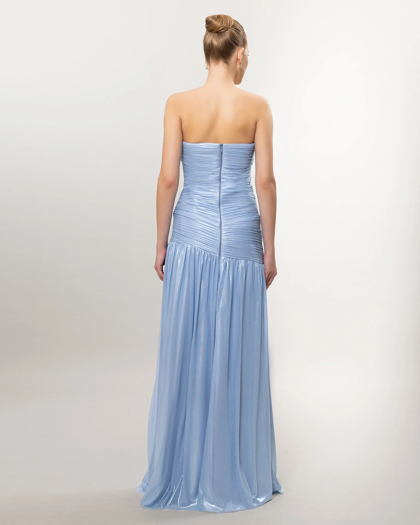 26022-Strapless Draped Long Evening Dress