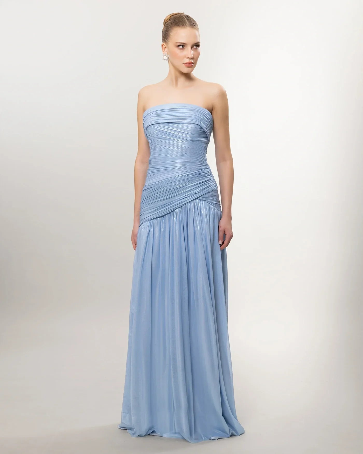 26022-Strapless Draped Long Evening Dress
