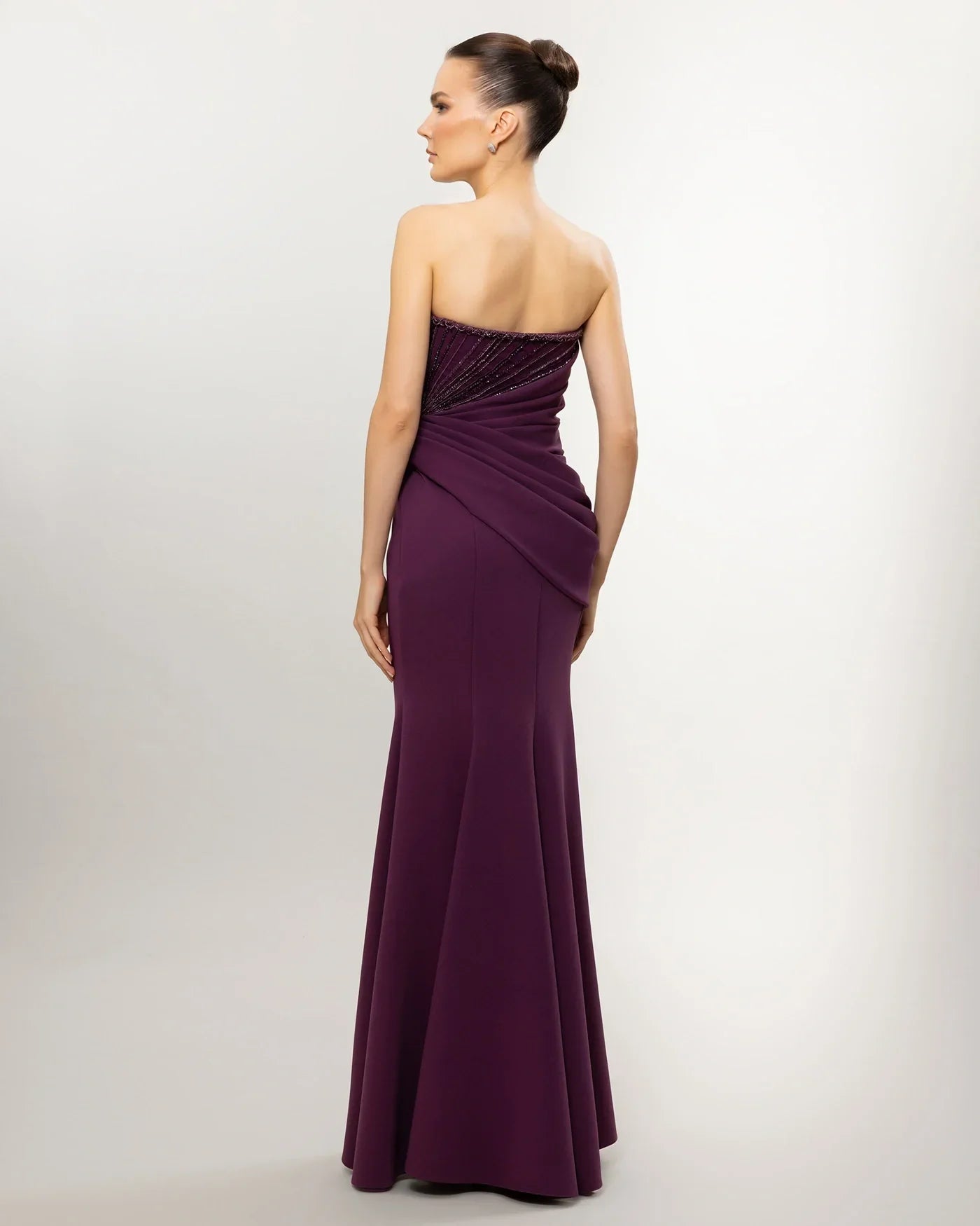 26033-Straplez Taş İşlemeli Drapeli Balık Abiye - Kenzel