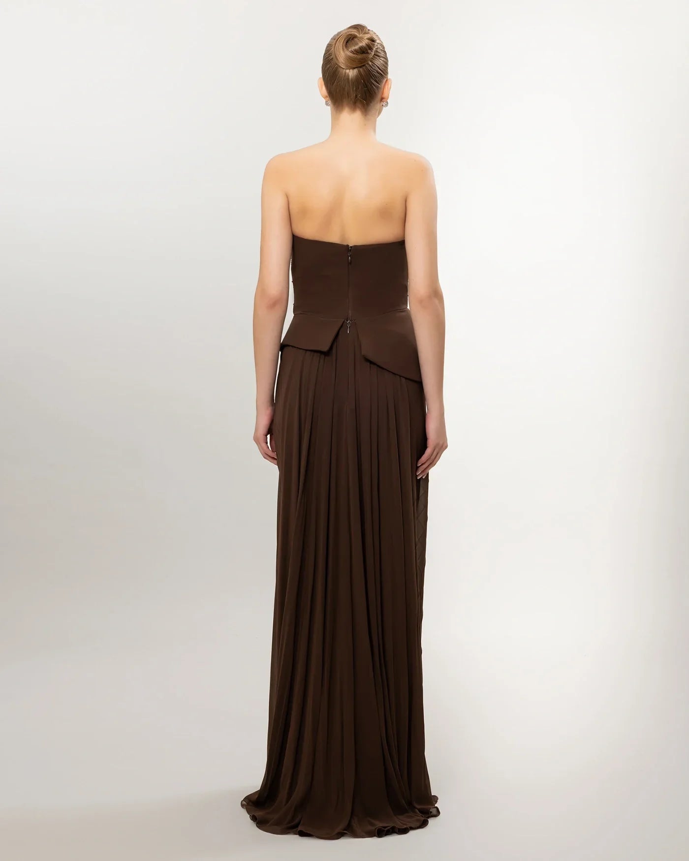 26035-Straplez Peplum Detaylı Yırtmaçlı Abiye Elbise - Kenzel