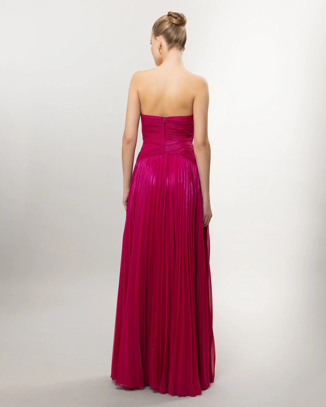 26040-Straplez Drapeli Kloş Uzun Abiye Elbise