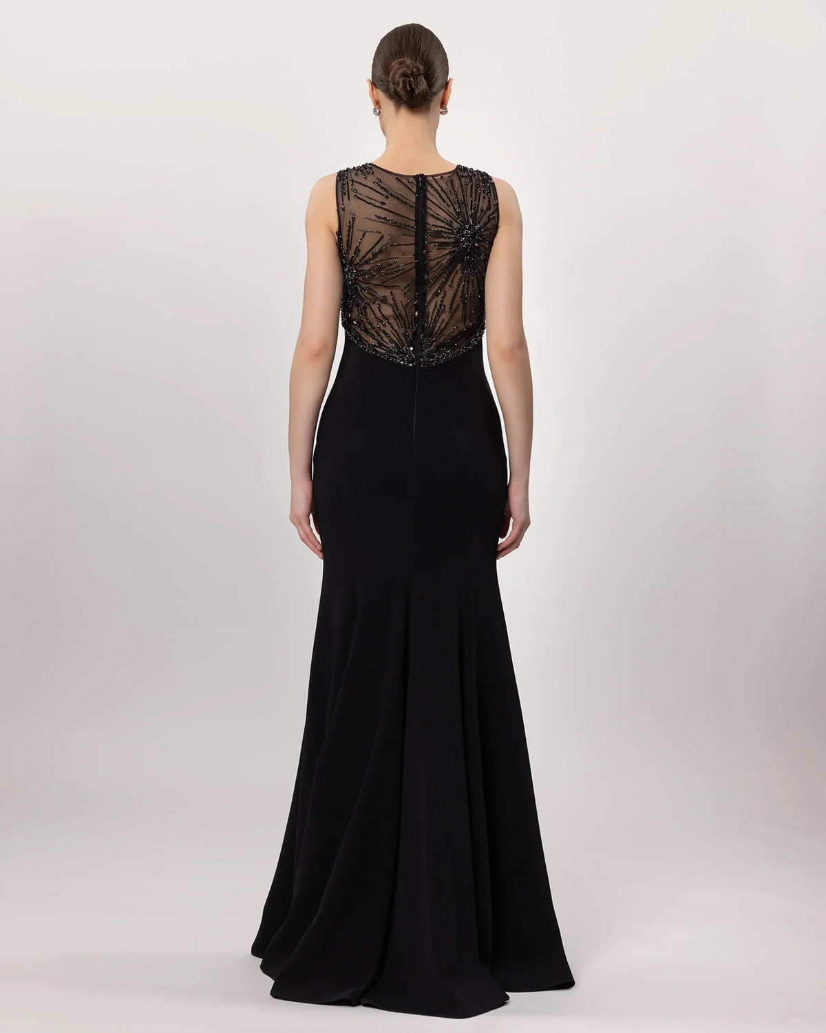 26057-Embroidered Backless Transparent Mermaid Evening Dress