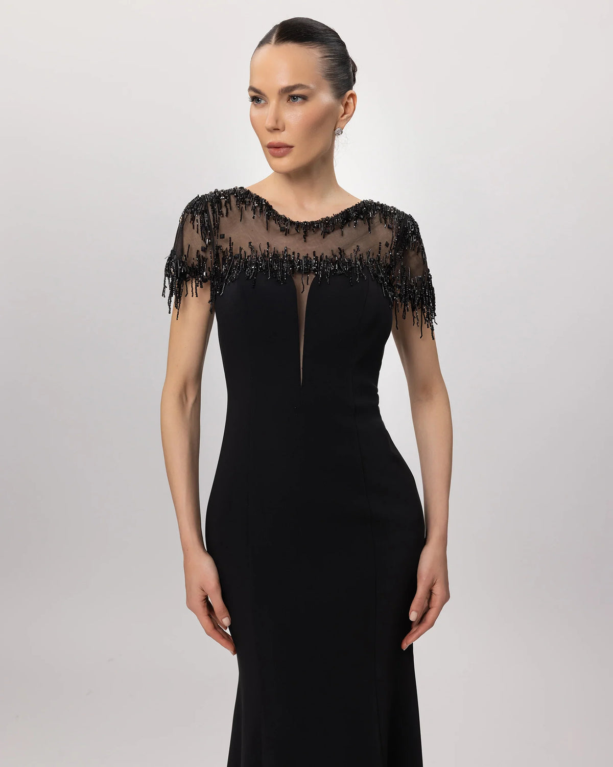 26058-Stone Embellished Fishtail Evening Dress