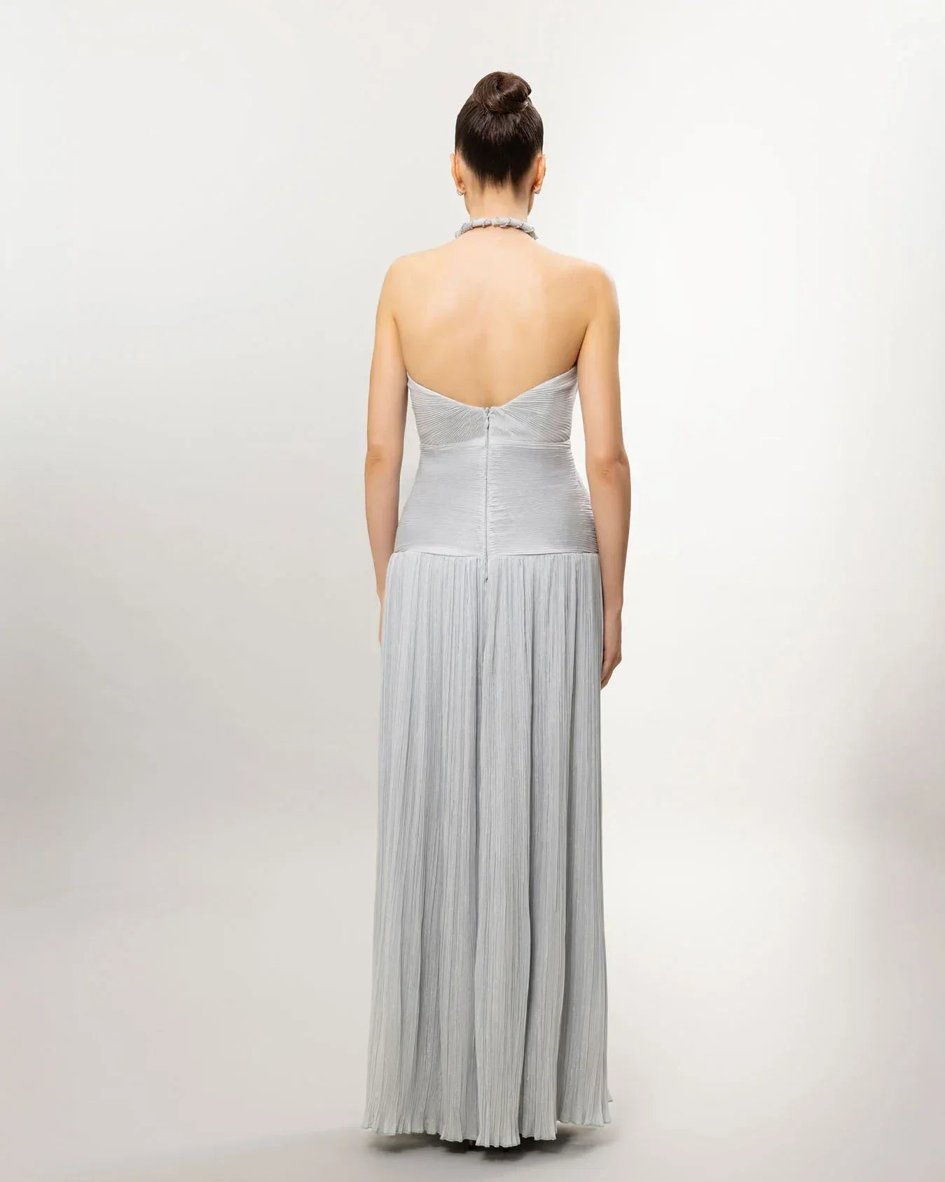 26066-Boyundan Bağlamalı Piliseli Yırtmaçlı Abiye Elbise - Kenzel