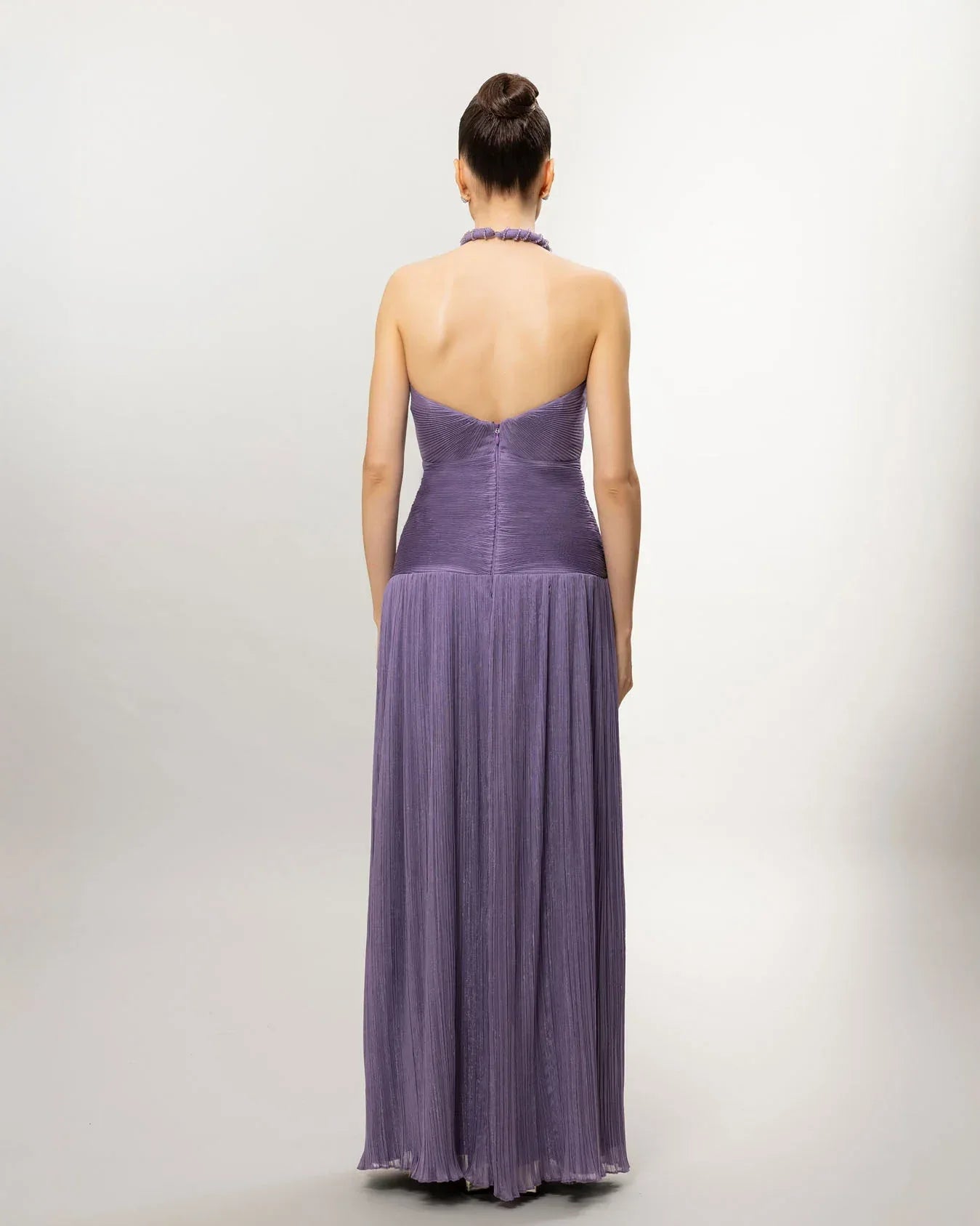 26066-Boyundan Bağlamalı Piliseli Yırtmaçlı Abiye Elbise - Kenzel