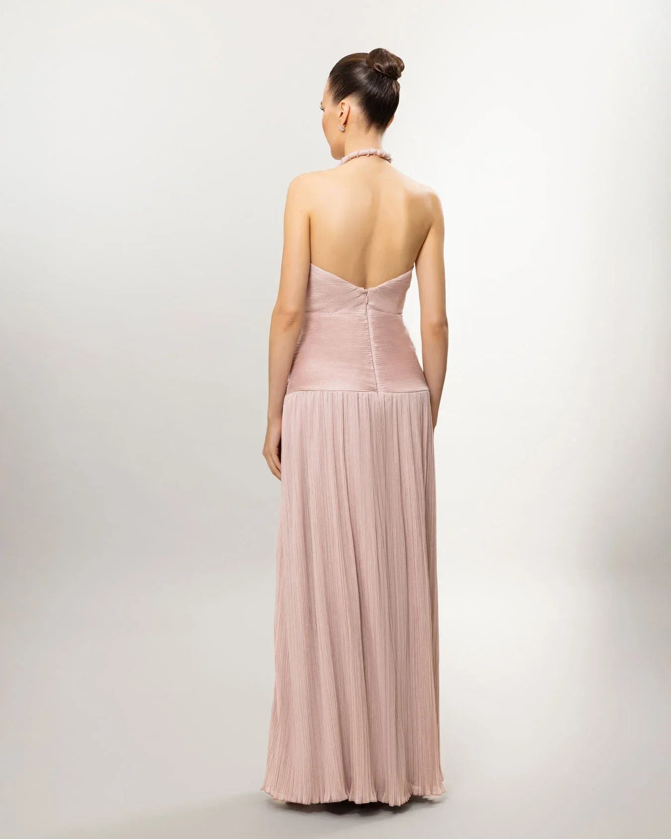 26066-Boyundan Bağlamalı Piliseli Yırtmaçlı Abiye Elbise - Kenzel