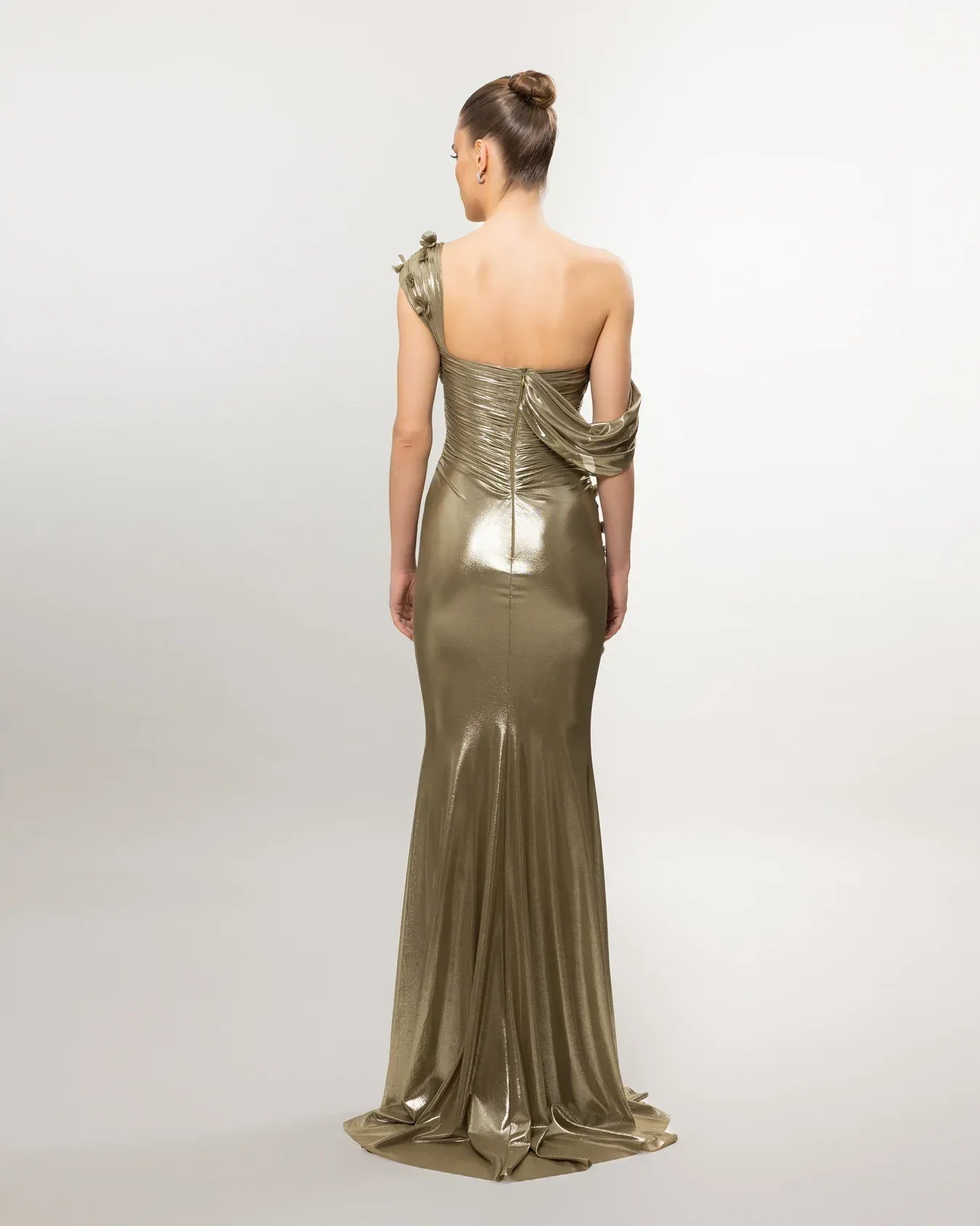 26084-Çiçek Detaylı Drapeli Fit Balık Elbise - Kenzel