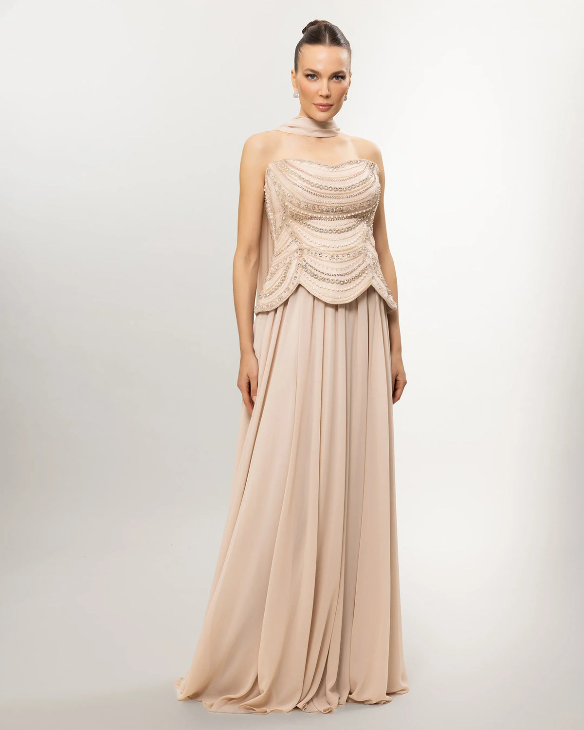 26114-Long Evening Dress with Embellished Corset