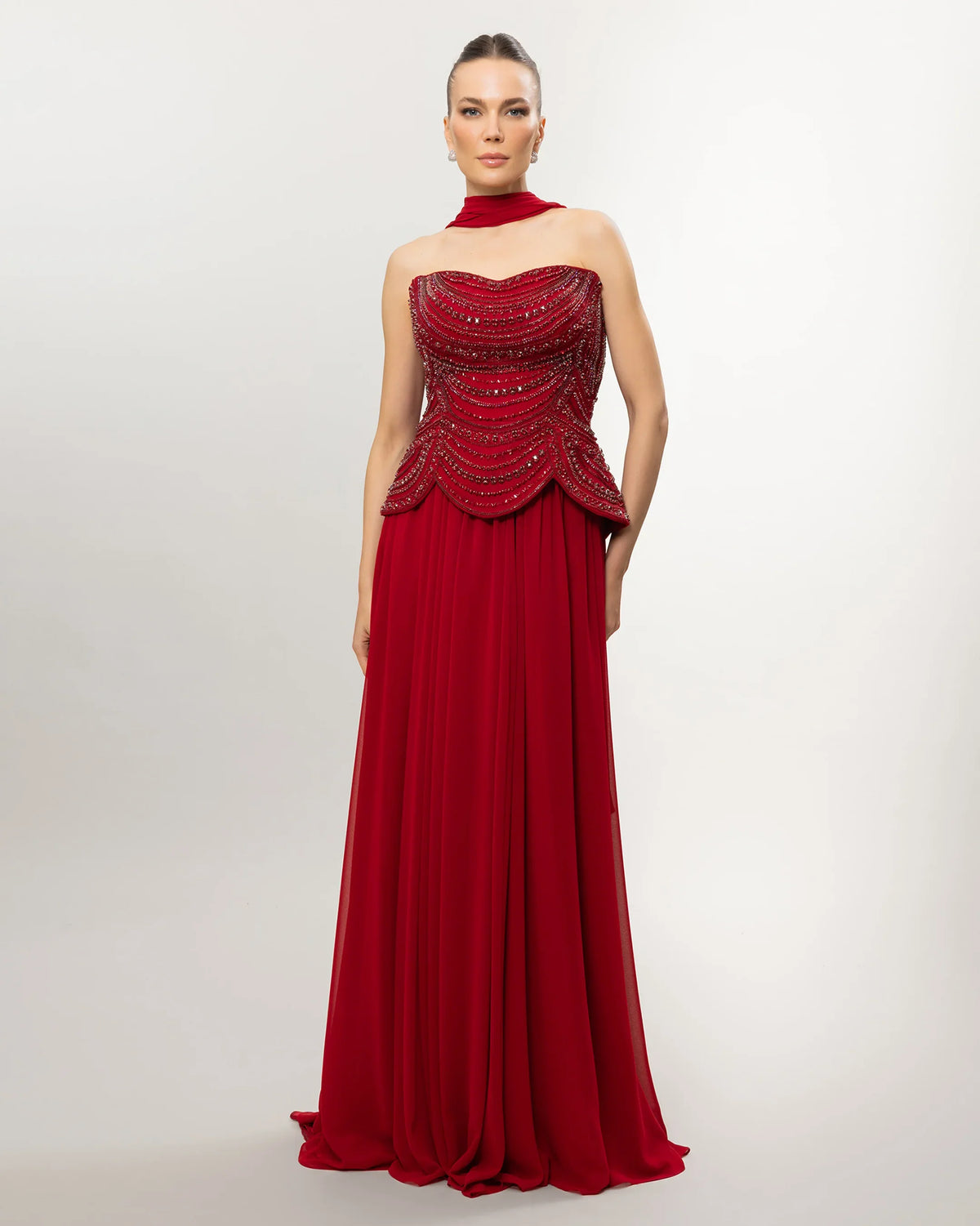 26114-Long Evening Dress with Embellished Corset