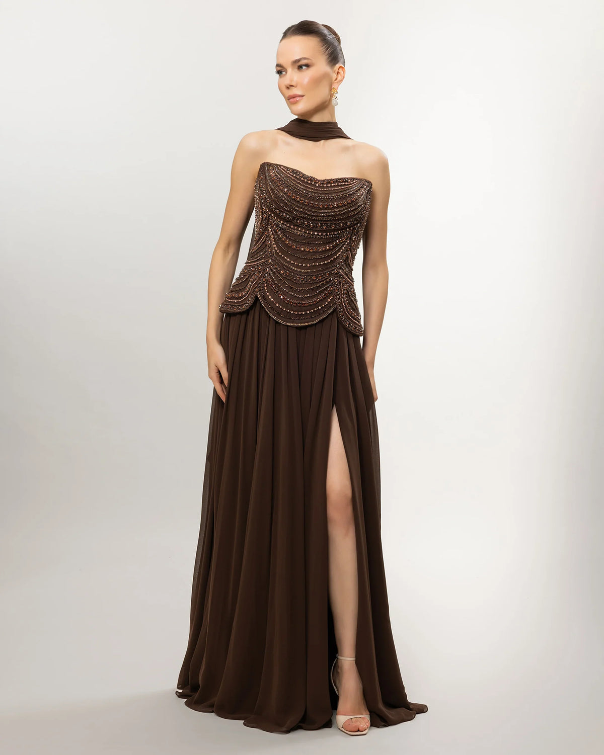 26114-Long Evening Dress with Embellished Corset