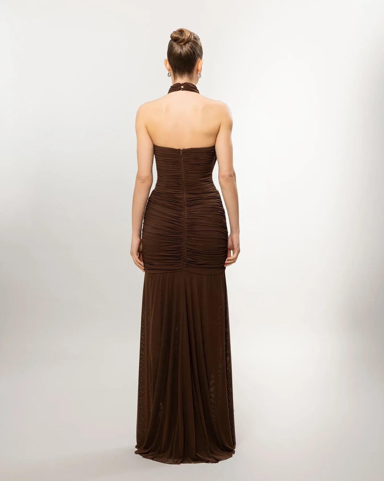 26136-Boyundan Bağlamalı Transparan Detaylı Uzun Abiye Elbise - Kenzel