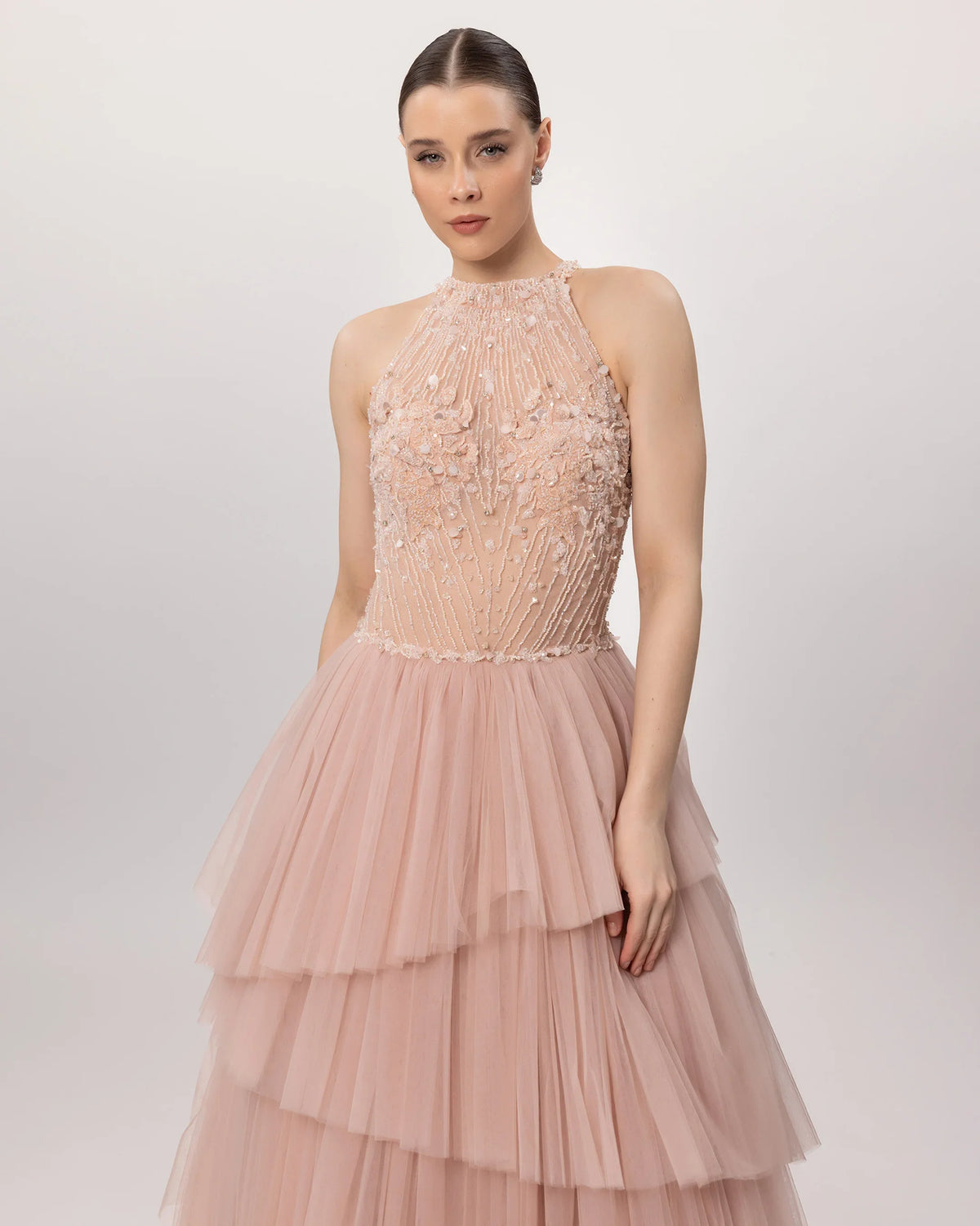 26144-Puffy Evening Dress with Layered Tulle Skirt