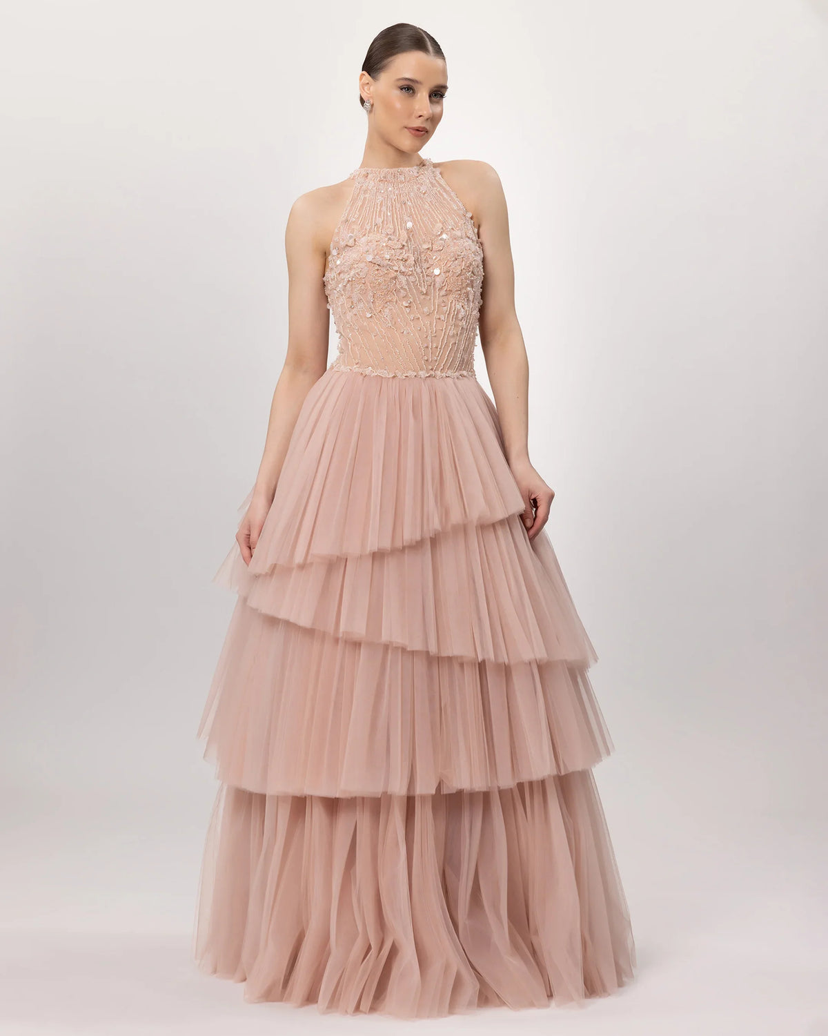 26144-Puffy Evening Dress with Layered Tulle Skirt
