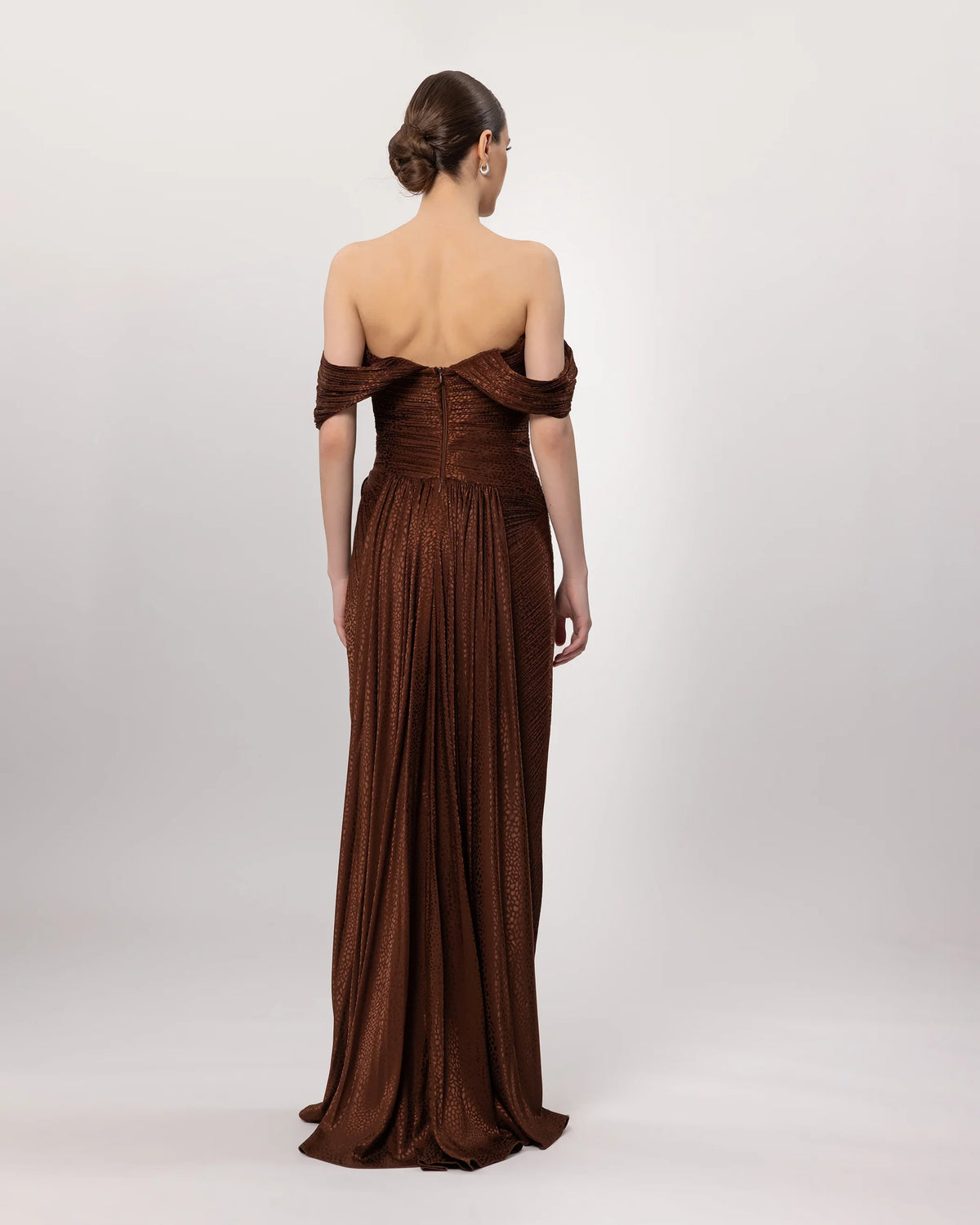 26146-Low Shoulder Slit Evening Dress