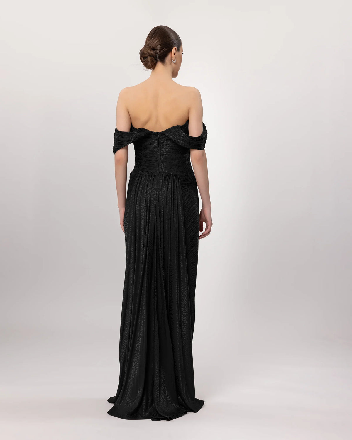 26146-Low Shoulder Slit Evening Dress