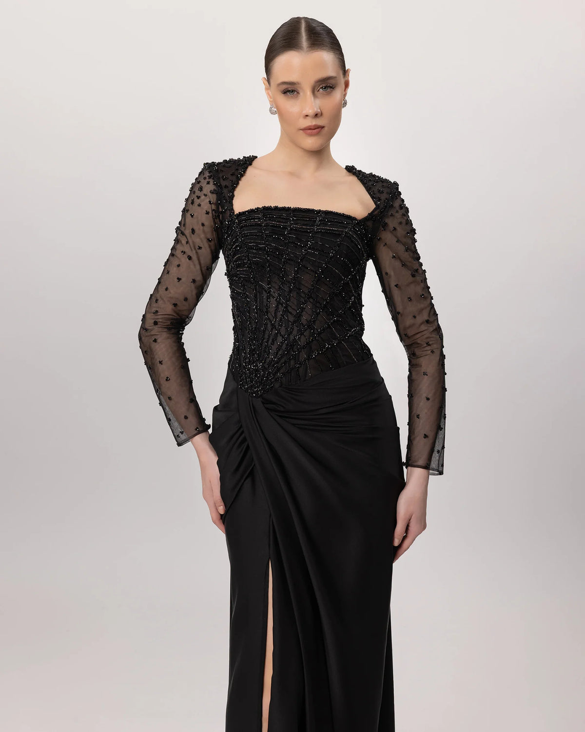 26152 - Embroidered, Slit Long Evening Dress