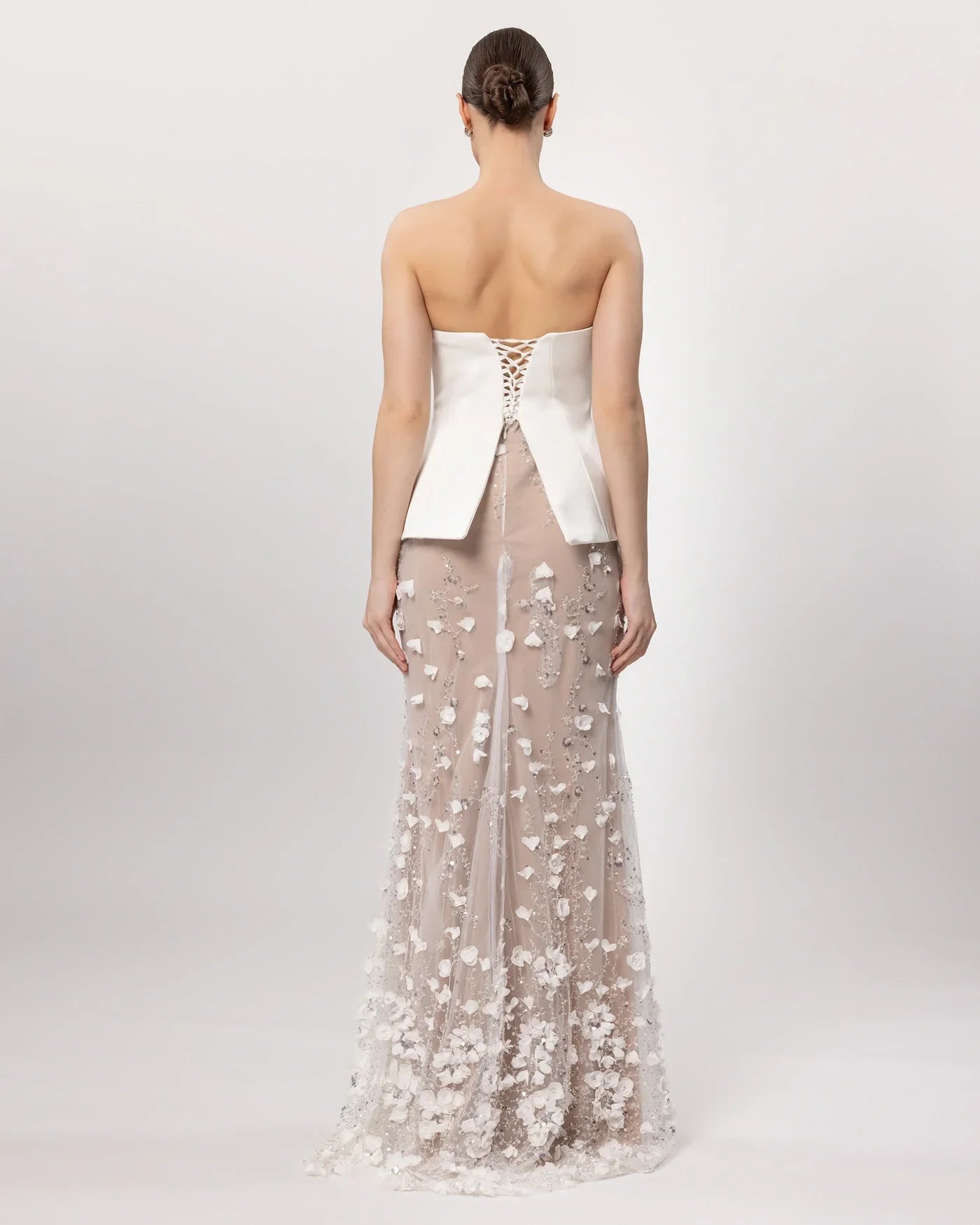 26162-Çiçek Aplikeli Straplez Couture Abiye Elbise. - Kenzel