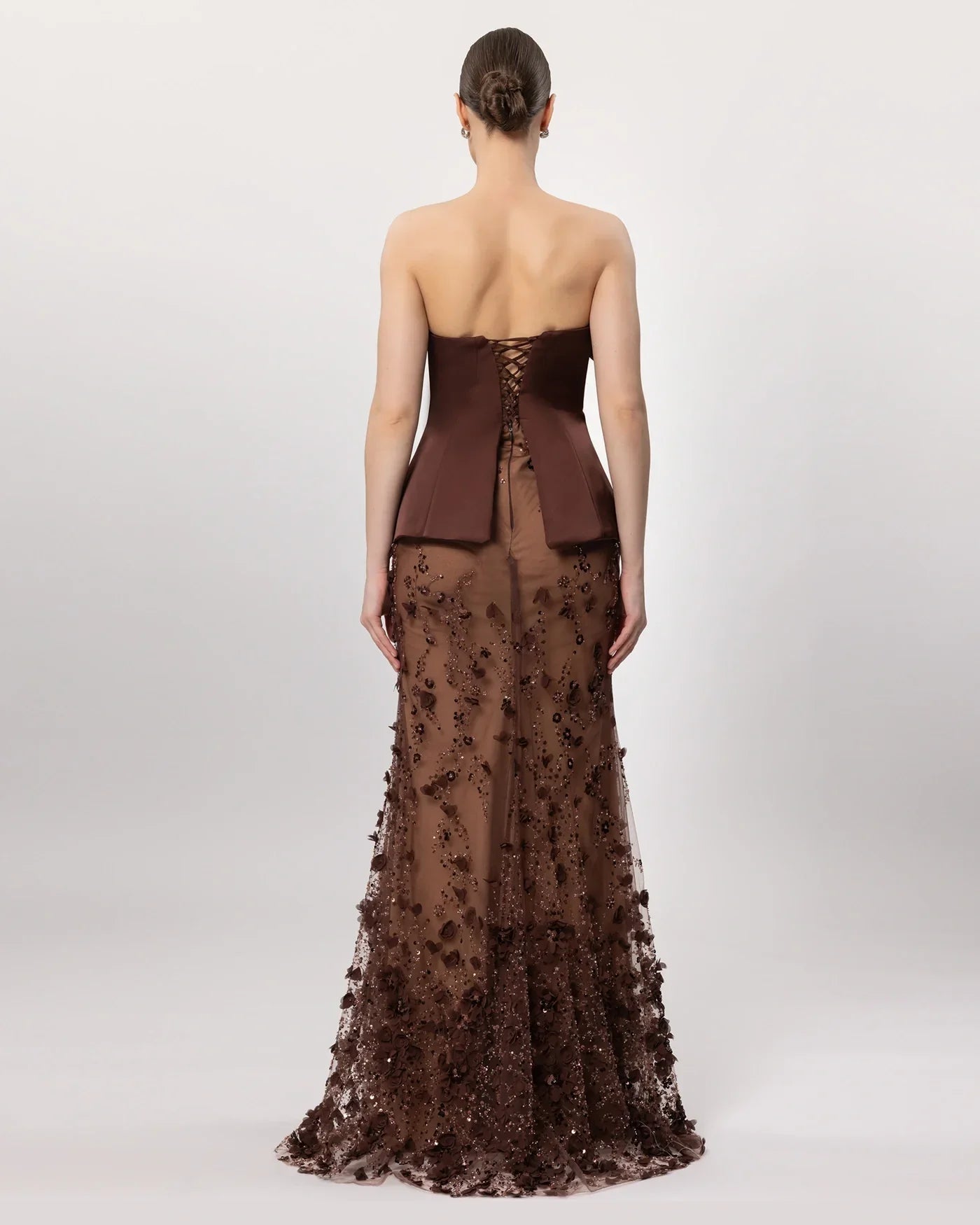 26162-Çiçek Aplikeli Straplez Couture Abiye Elbise. - Kenzel