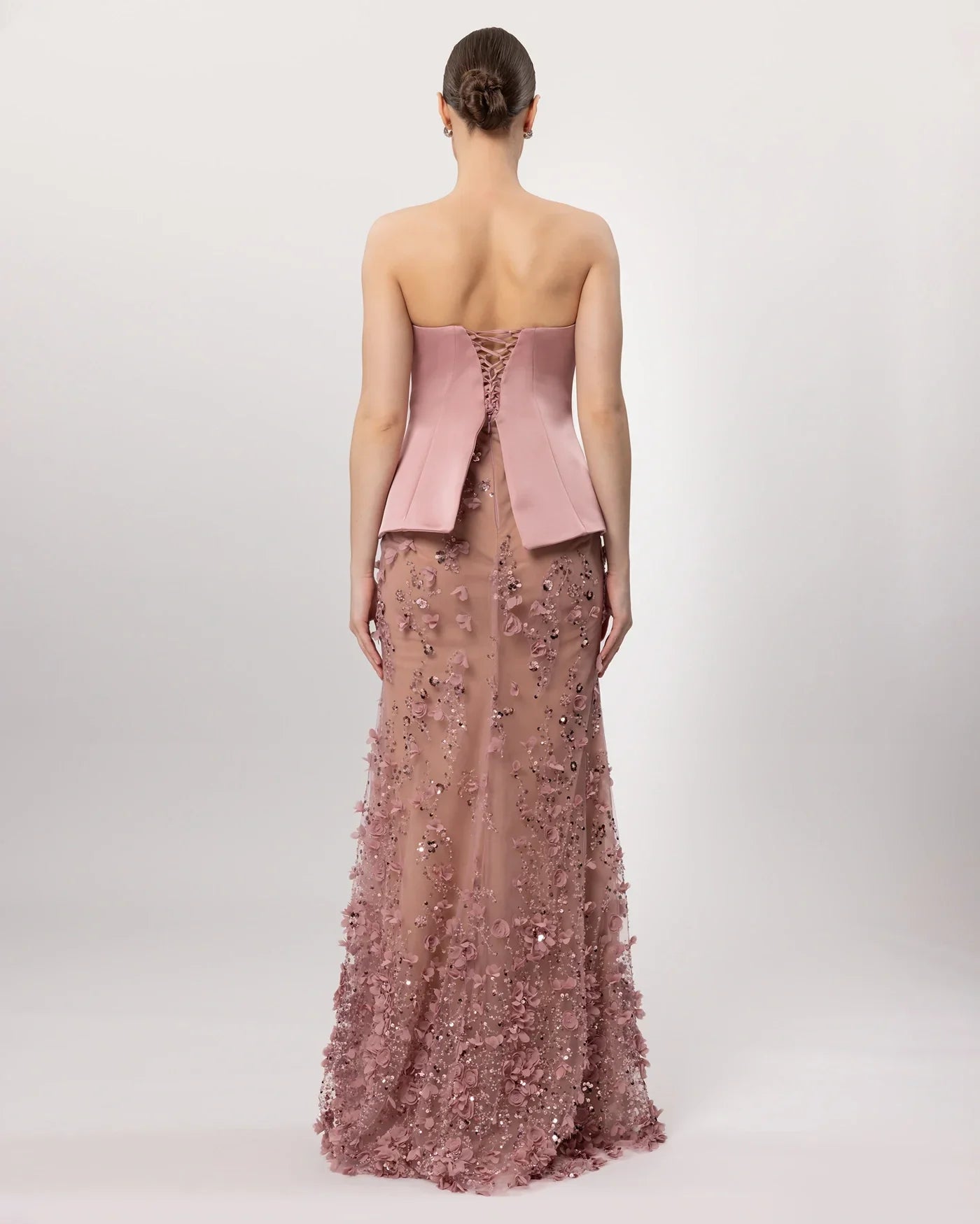 26162-Çiçek Aplikeli Straplez Couture Abiye Elbise. - Kenzel