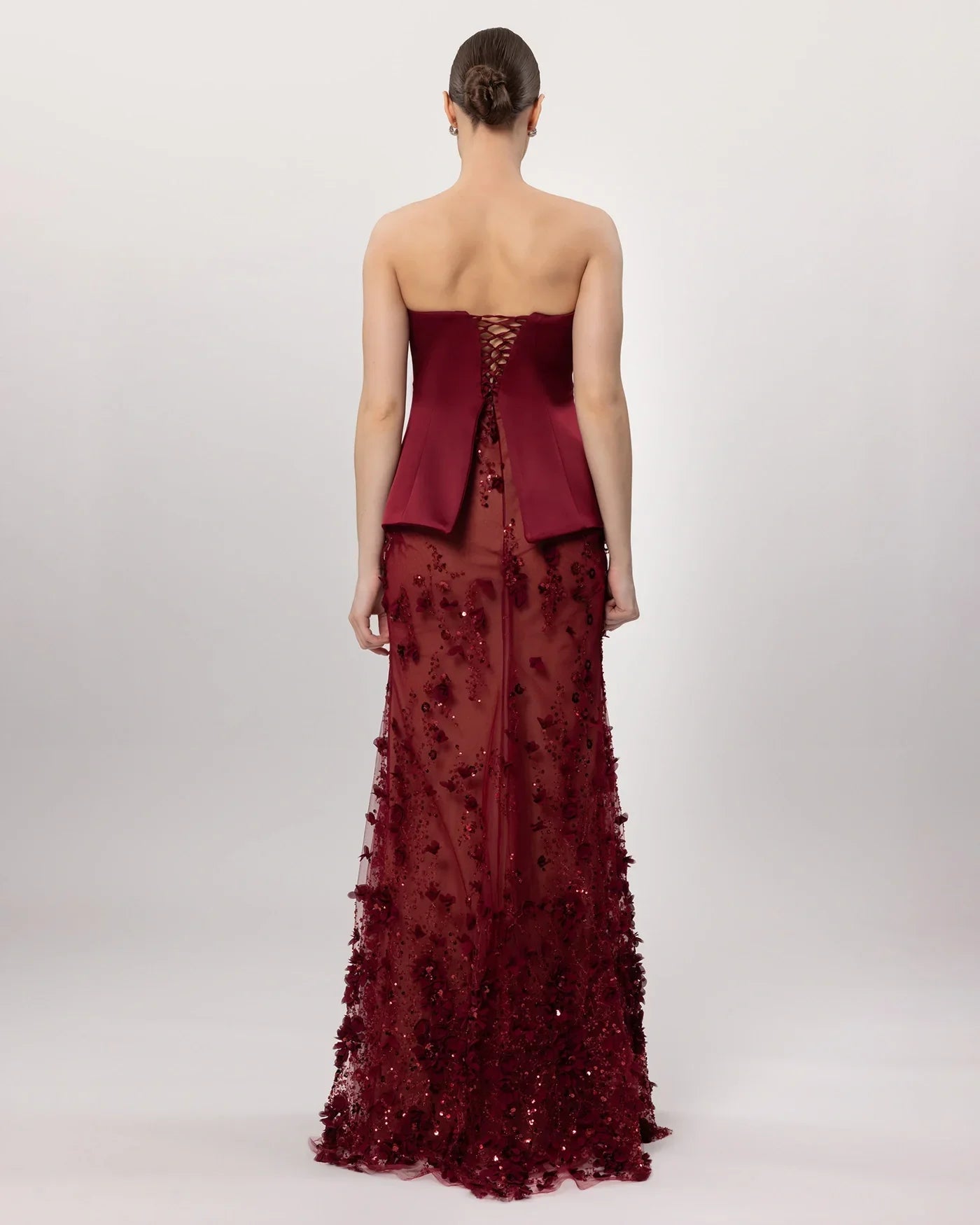 26162-Çiçek Aplikeli Straplez Couture Abiye Elbise. - Kenzel